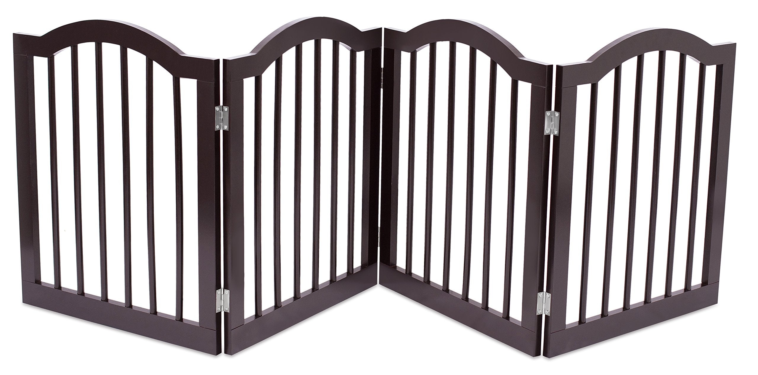 Internet'S Best Arched Top Dog Gate | 4 Panel, 24' H Wooden Pet Barrier For Dogs Or Cats | Freestanding Folding Room Divider For Doorways, Hallways, Stairs, And Porch | Portable, Extra Wide | Espresso
