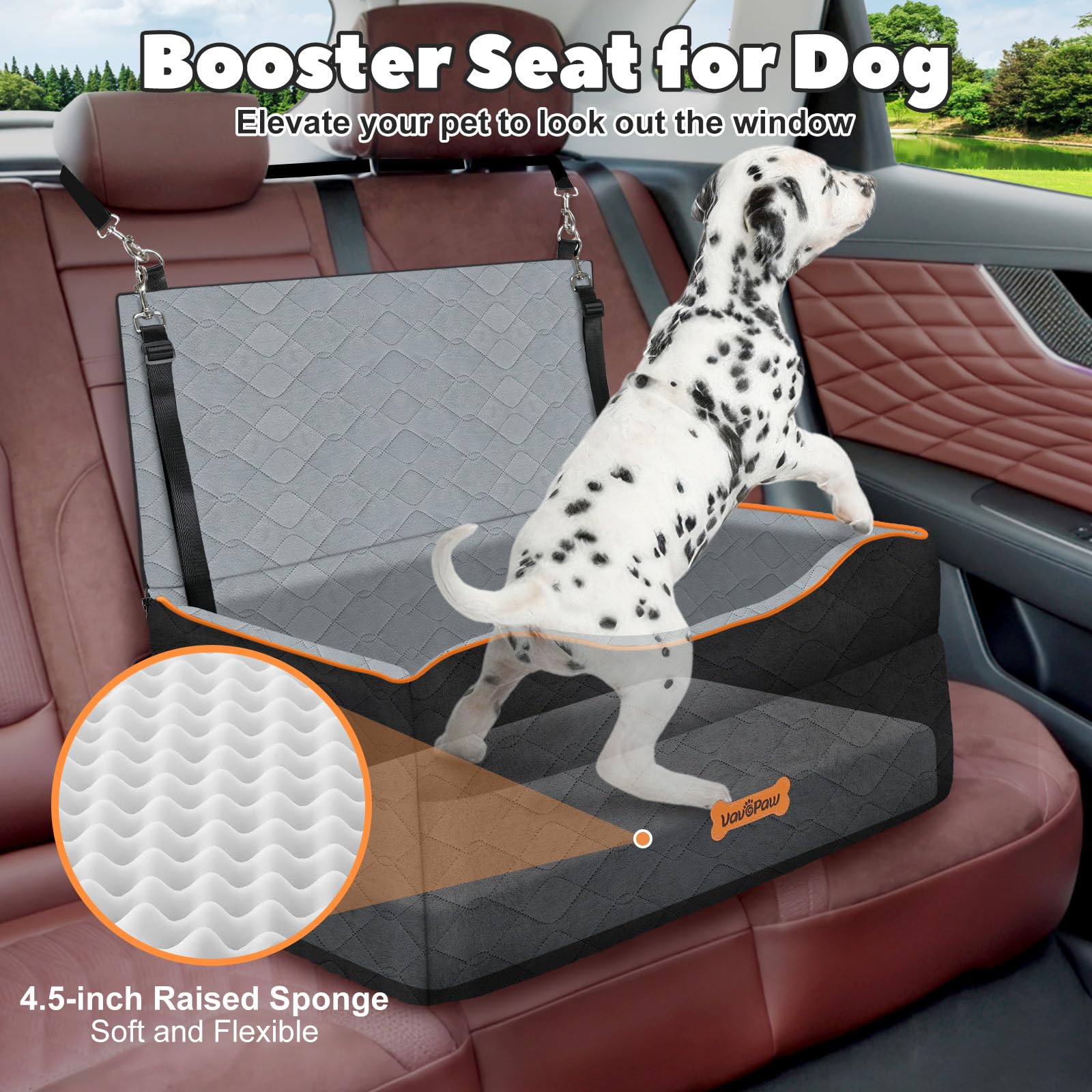 VavoPaw Car Seat for Large Medium Dog, Dog Booster Seats Under 60Lbs or 2 Small Dogs Washable, Pet Car Seats with 2 Safety Leash