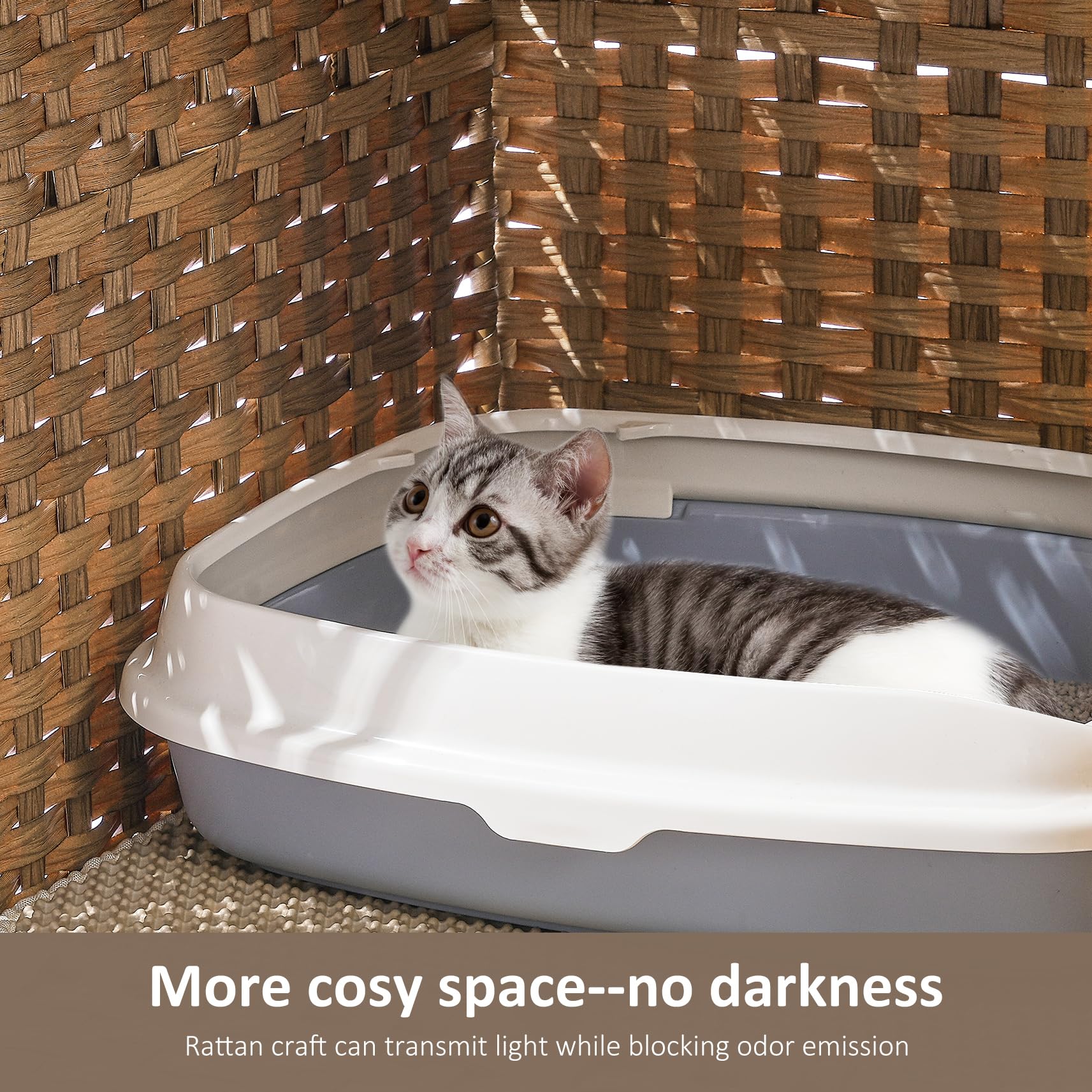 Honiakaka Cat Litter Box Enclosure, Handwoven Rattan, 18.2''L x 18.2''W x 24.2''H, Natural, Model HL