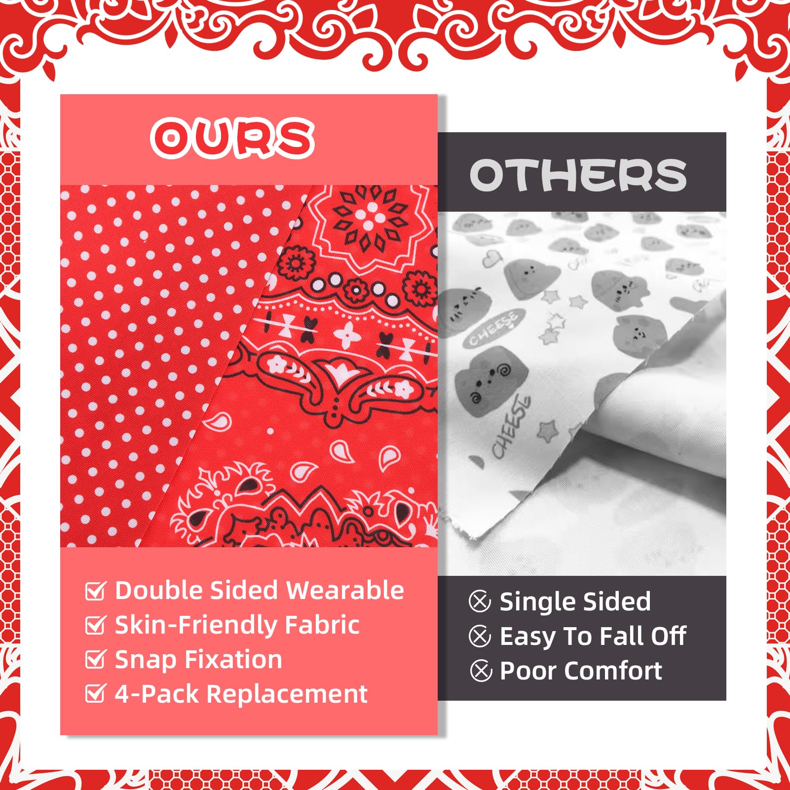 Pawchie Dog Bandanas Small Reversible Styles Pet Triangle Scarf Bibs - Adjustable With Two Snaps - Kerchief Set Accessories For Dogs, Puppy, Cats Red