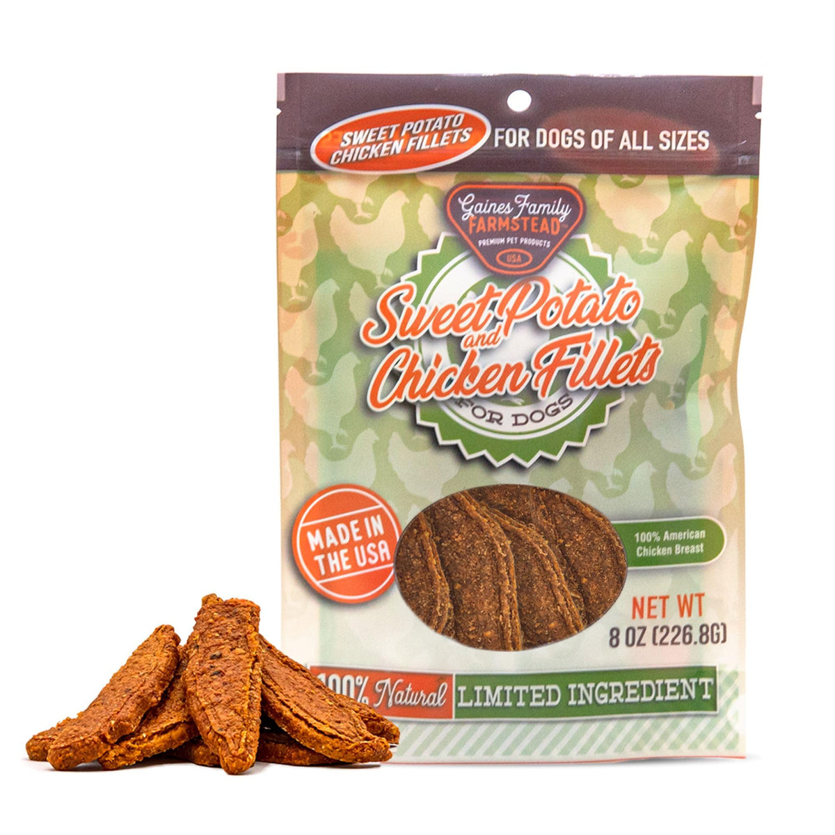 Gaines Family Farmstead Chicken & Sweet Potato Fillets For Dogs, All-Natural, Grain-Free, Healthy Dog Treats For All Ages & Bree