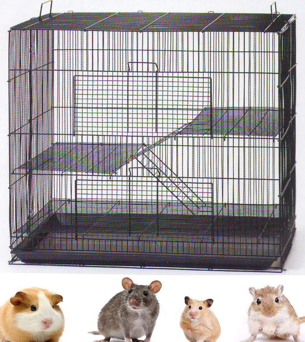 3-Levels Easy Collapsible Ferret Chinchilla Sugar Glider Rats Mouse Animal Critter Chew-Proof Metal Carrier Travel Cage With Narrow 3/8-Inch Bar Spacing Easy To Setup No Tools Needed Easy Storage