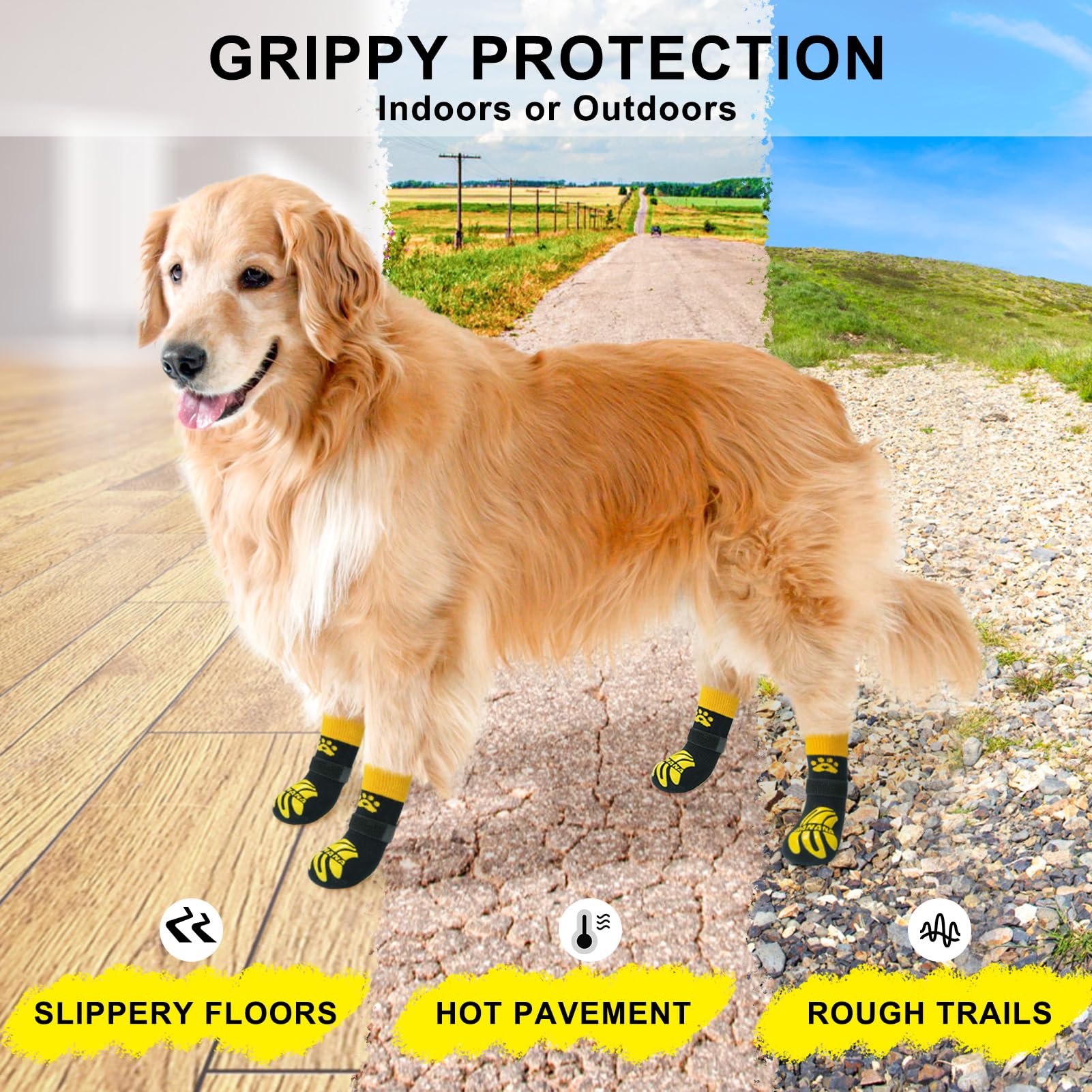 Beautyzoo Non-Slip Dog Socks To Prevent Licking Paws, Dog Shoes For Hot Pavement, Paw Protector Traction On Wood/Hardwood Floors- Grip That Works Even When Twisted-Senior Small Medium Large Dog Boots