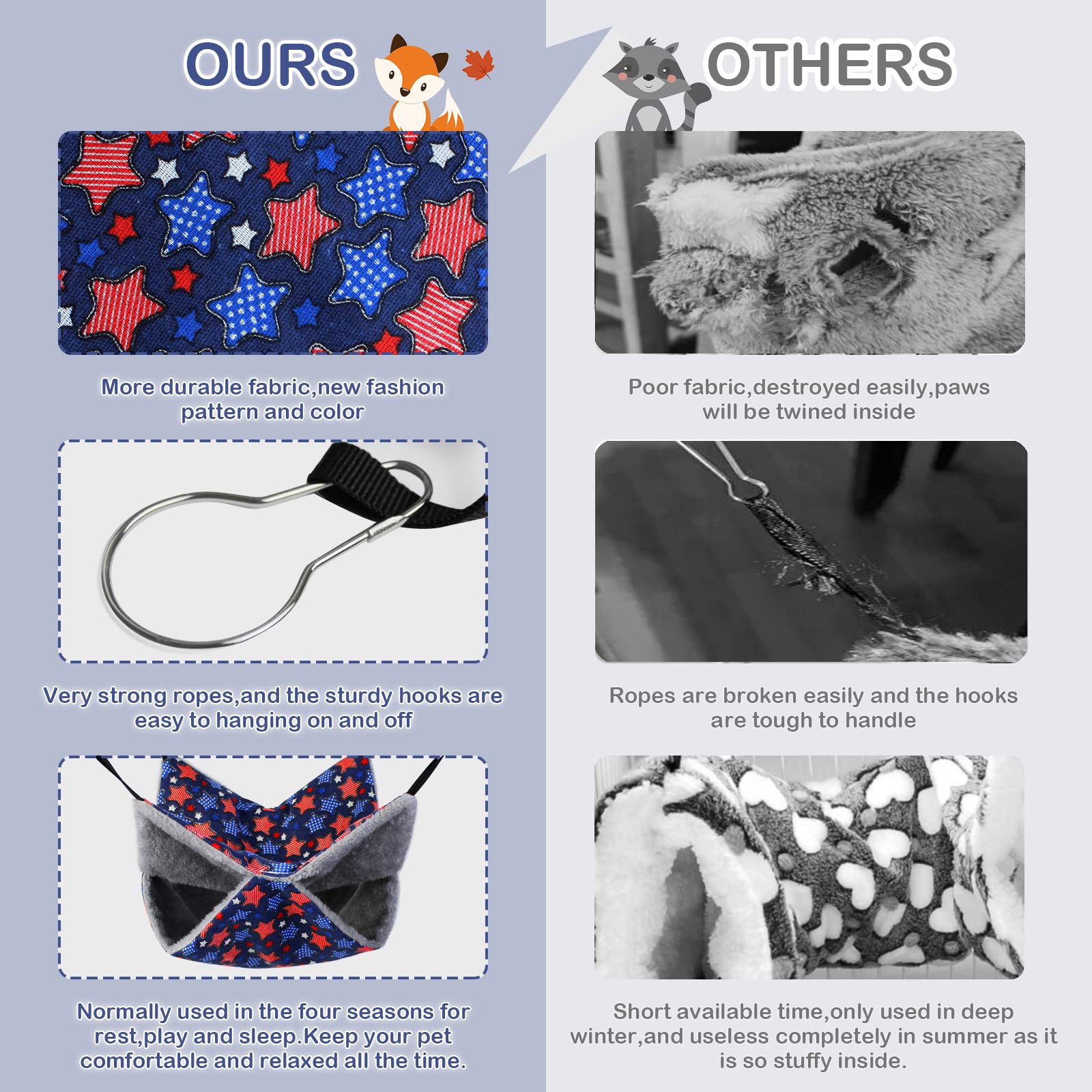 Petonfun Ferret Rat Hammock Set Guinea Pig Hideout Bed,Soft Hamster Toys Hanging Tunnels And Tubes,Plush Small Animal Pet Chinch