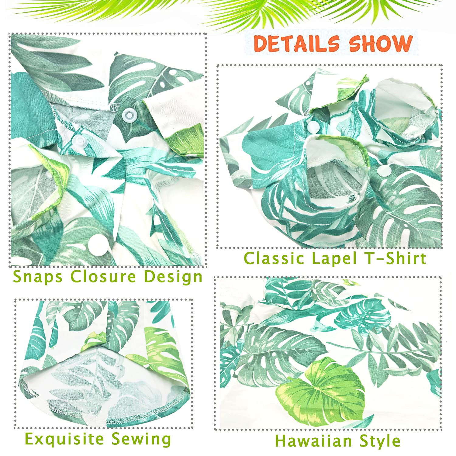 Lkex Dog Shirt Hawaiian Puppy Clothes, Leaf Printed Lapel Vest Summer Polo T-Shirt Pet Apparel Dog Clothes For Small Medium Boy