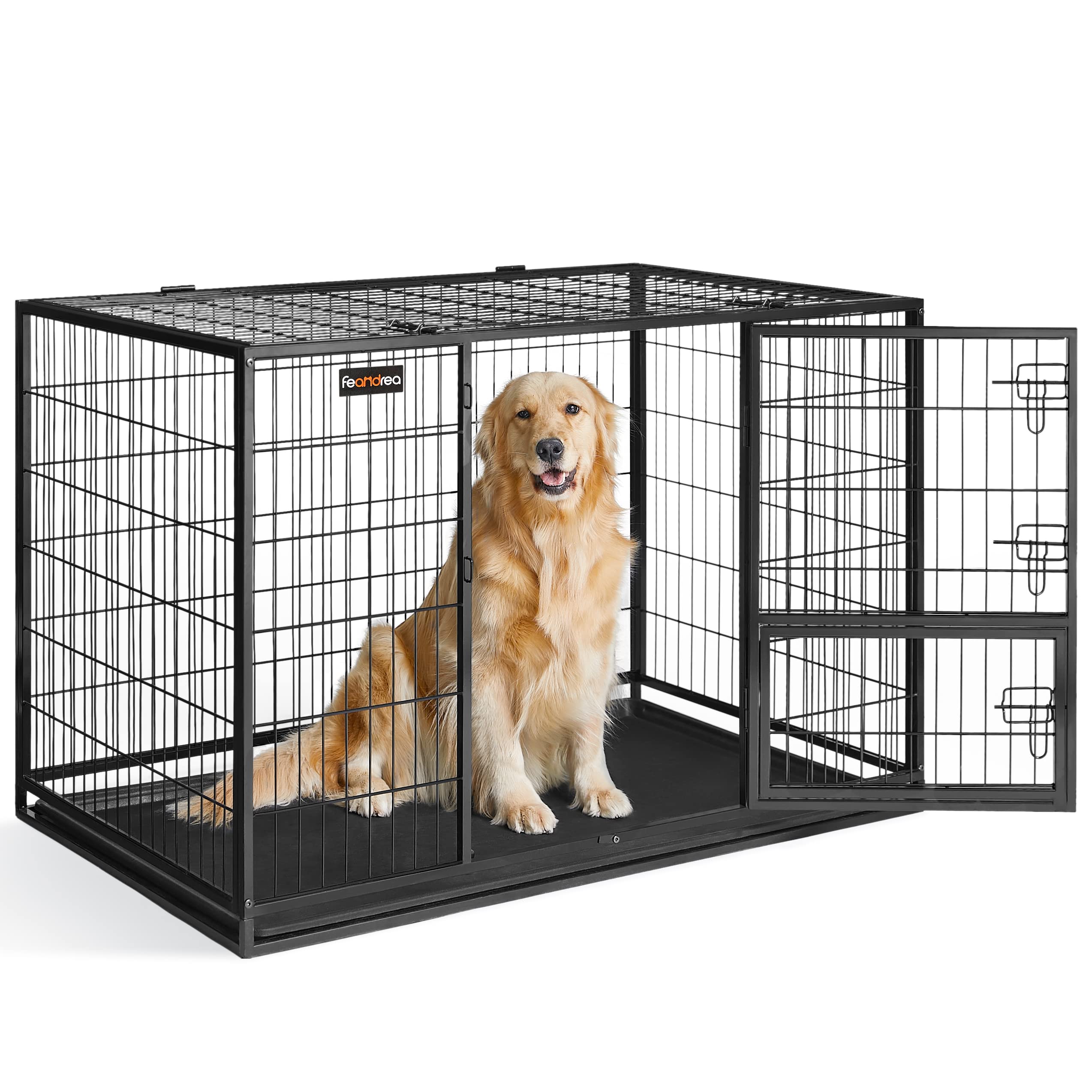 Feandrea Heavy-Duty Dog Crate, Metal Dog Kennel And Cage With Removable Tray, Xxl For Large Dogs, 48 X 29.3 X 31.7 Inches, Black