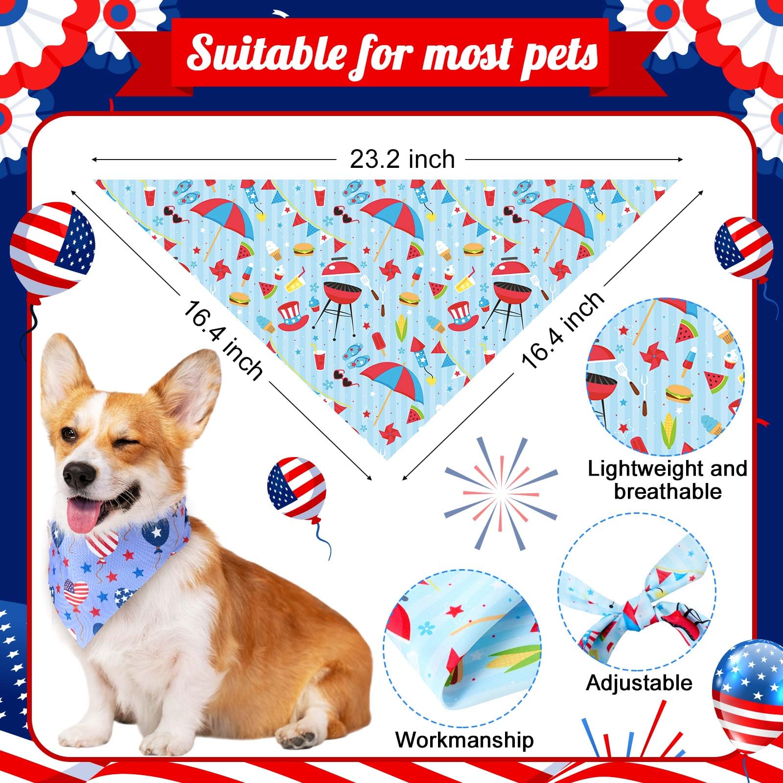 Geyoga 240 Pcs Patriotic Dog Bandanas Bulk Labor Day Bandanas for Dog Bibs America Flag Triangle Kerchief Scarf Adjustable Necke