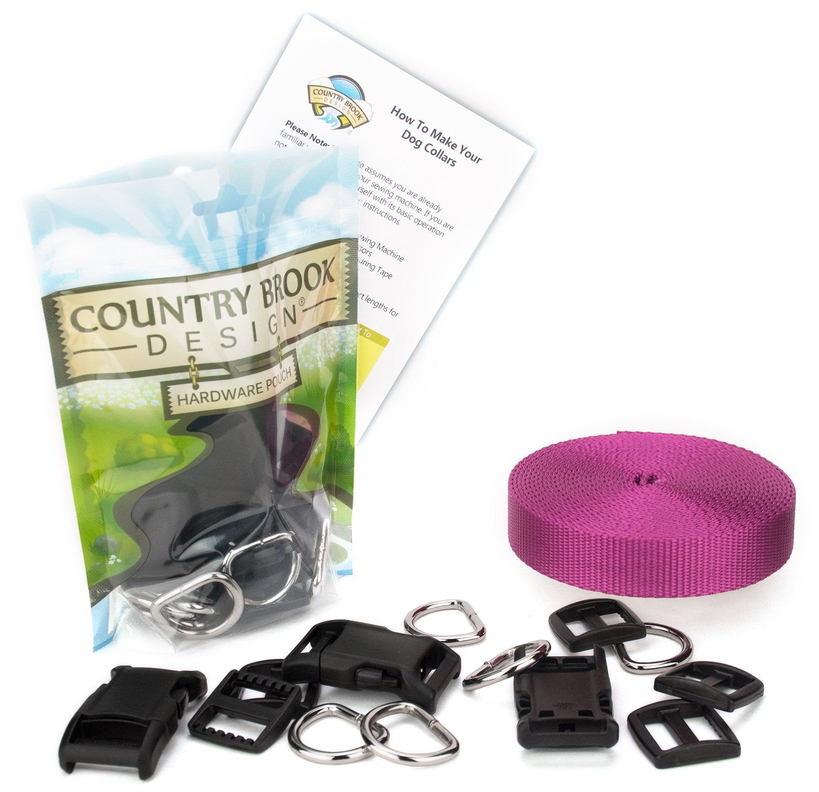 Country Brook Design Easy Diy Dog Collar Kit For (10) 1 Inch Collars With Nylon Webbing, D-Rings, Triglides And Buckles (Rose)