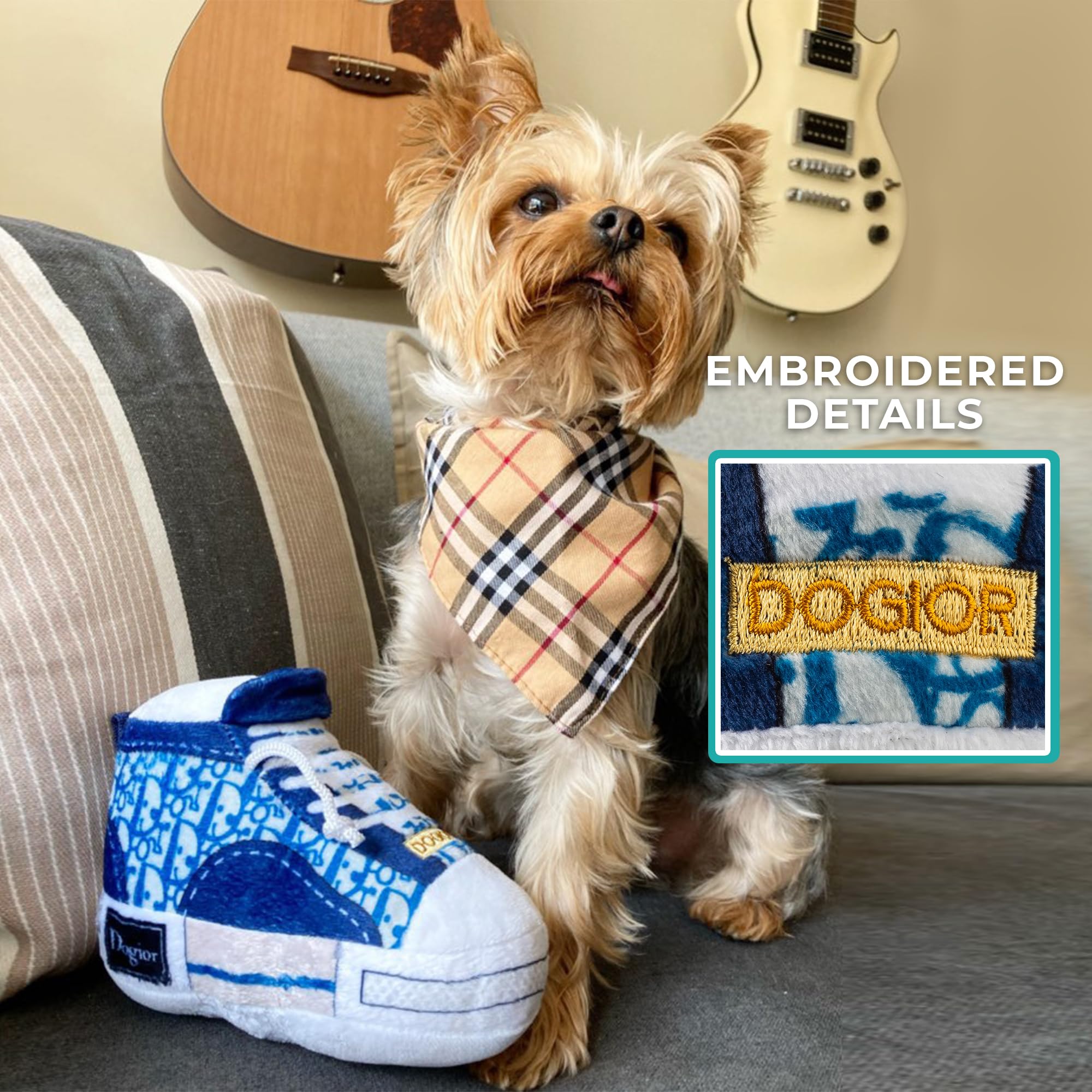 Haute Diggity Dog Dogior High-Top Tennis Shoe, Plush Designer Dog Toys With Interactive Squeaker, Stimulating Pet Enrichment, Ma