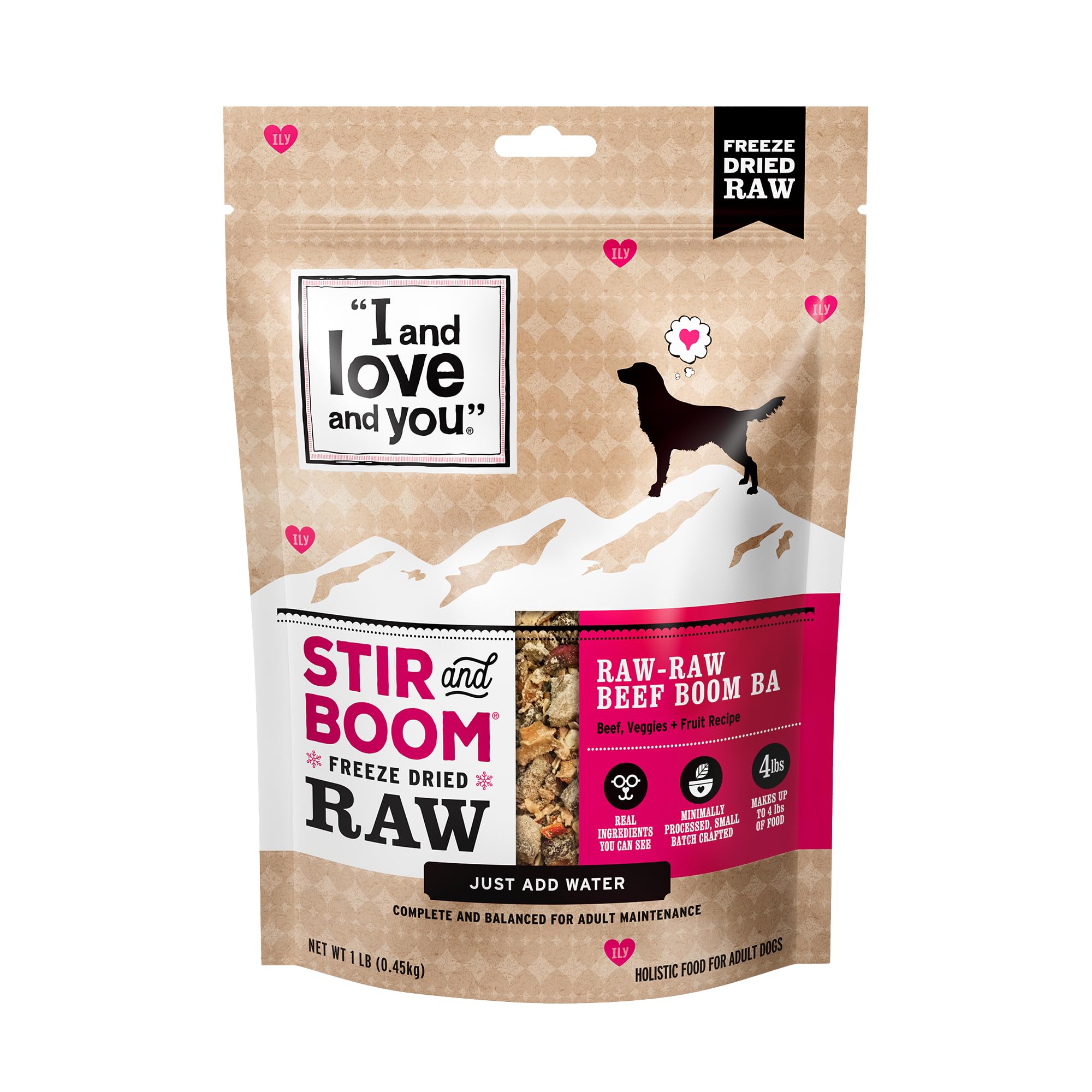 I and Love and You Stir and Boom Dehydrated Freeze Dried Raw Dog Food - Beef - Grain Free, Real Meat, No Fillers, 1lb Bag