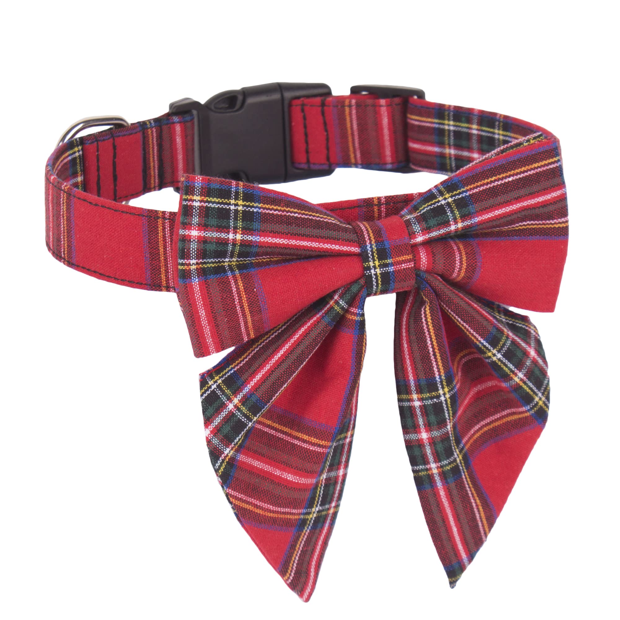 Adoggygo Christmas Dog Collar With Bow, Adjustable Cotton Red Plaid Bowtie Dog Christmas Collars For Small Medium Large Dogs Pets (Small, Xmas)
