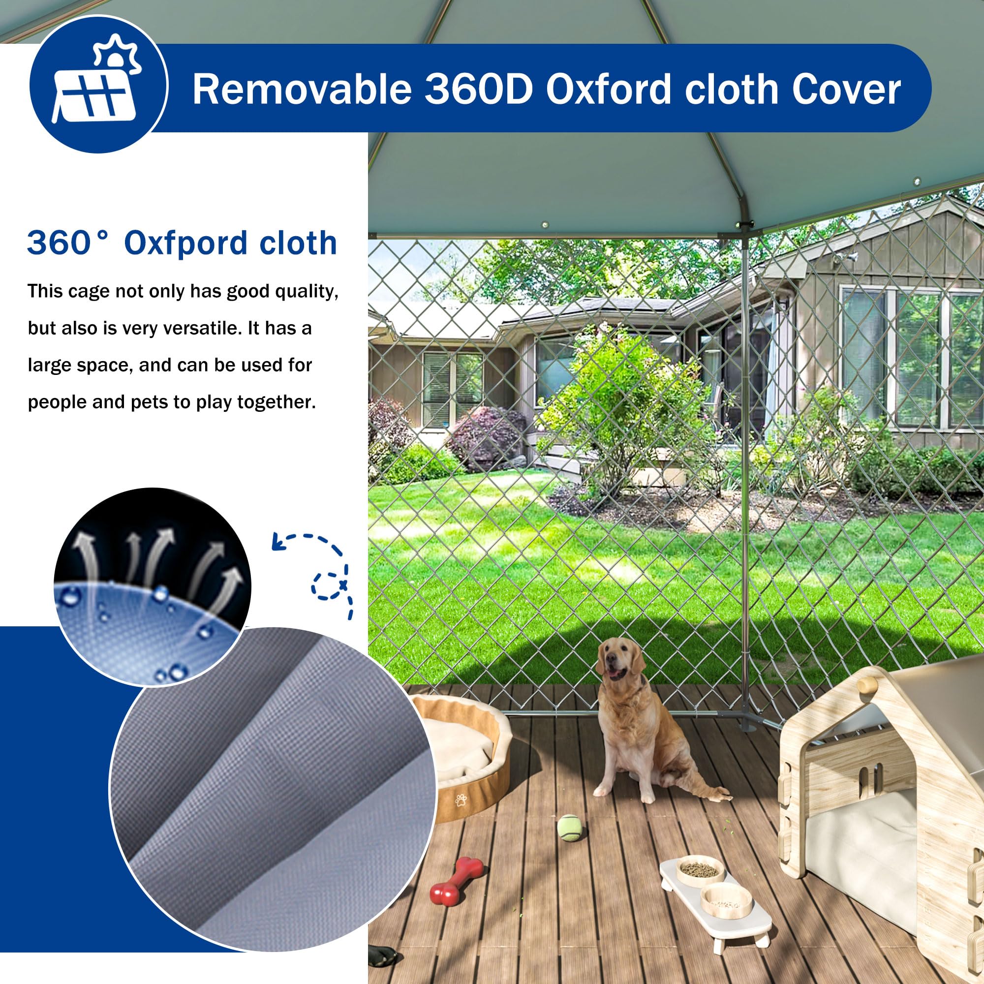 Polar Aurora Outdoor Dog Kennel With Roof,Large Dog Kennel Outside With Metal Gate,Heavy Duty Chain Link With Secure Lock For Ba