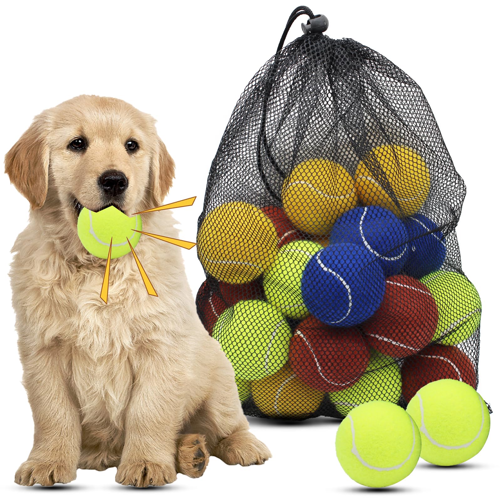 Magicorange Dog Tennis Balls, 20 Pack 2.5 Inch Floatable Squeaky Tennis Balls For Fetch Exercise, Natural Rubber Squeaky Dog Bal
