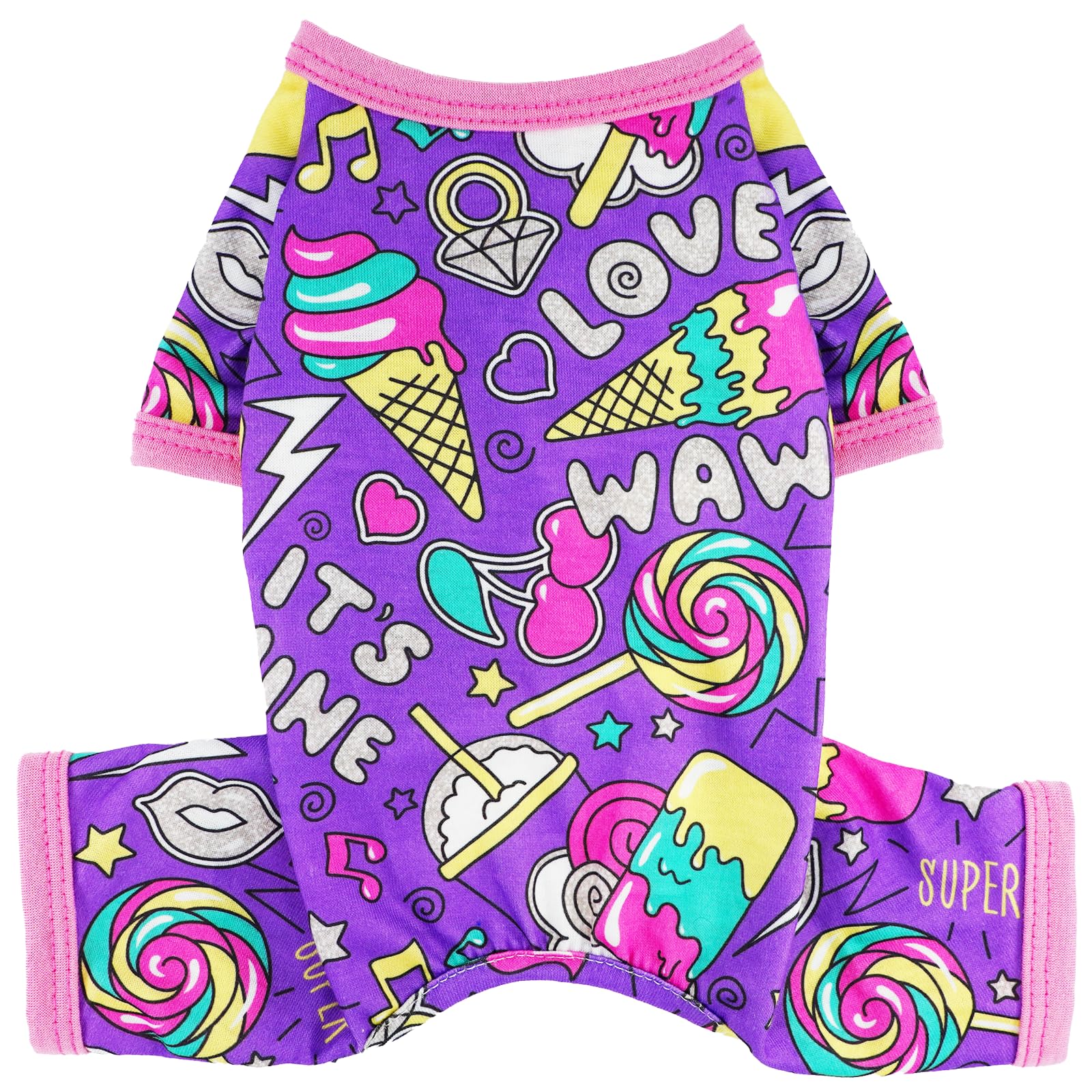 Dog Pajamas Summer Cute Dog Clothes Boy Girl Dog Pjs Soft Stretchy Doggie Puppy Clothes Cat Pet Jammies Outfit (Purple, Xx-Large