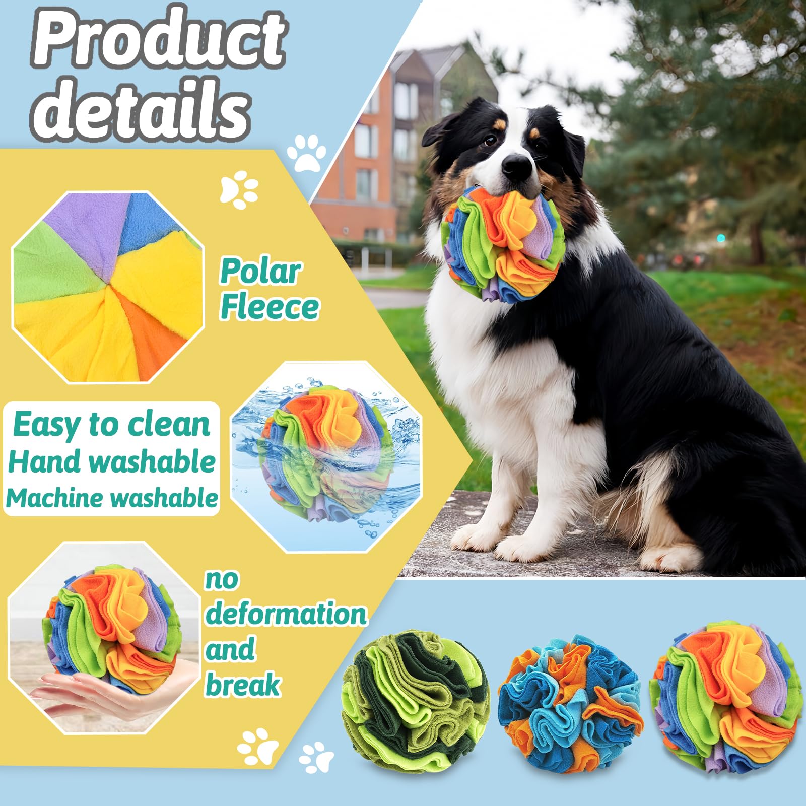 Andiker 5.9 Snuffle Ball for Dogs, Plush Colorful Interactive Snuffle Ball Hide Treat Dog Puzzle Toy for Relieving Boredom and T