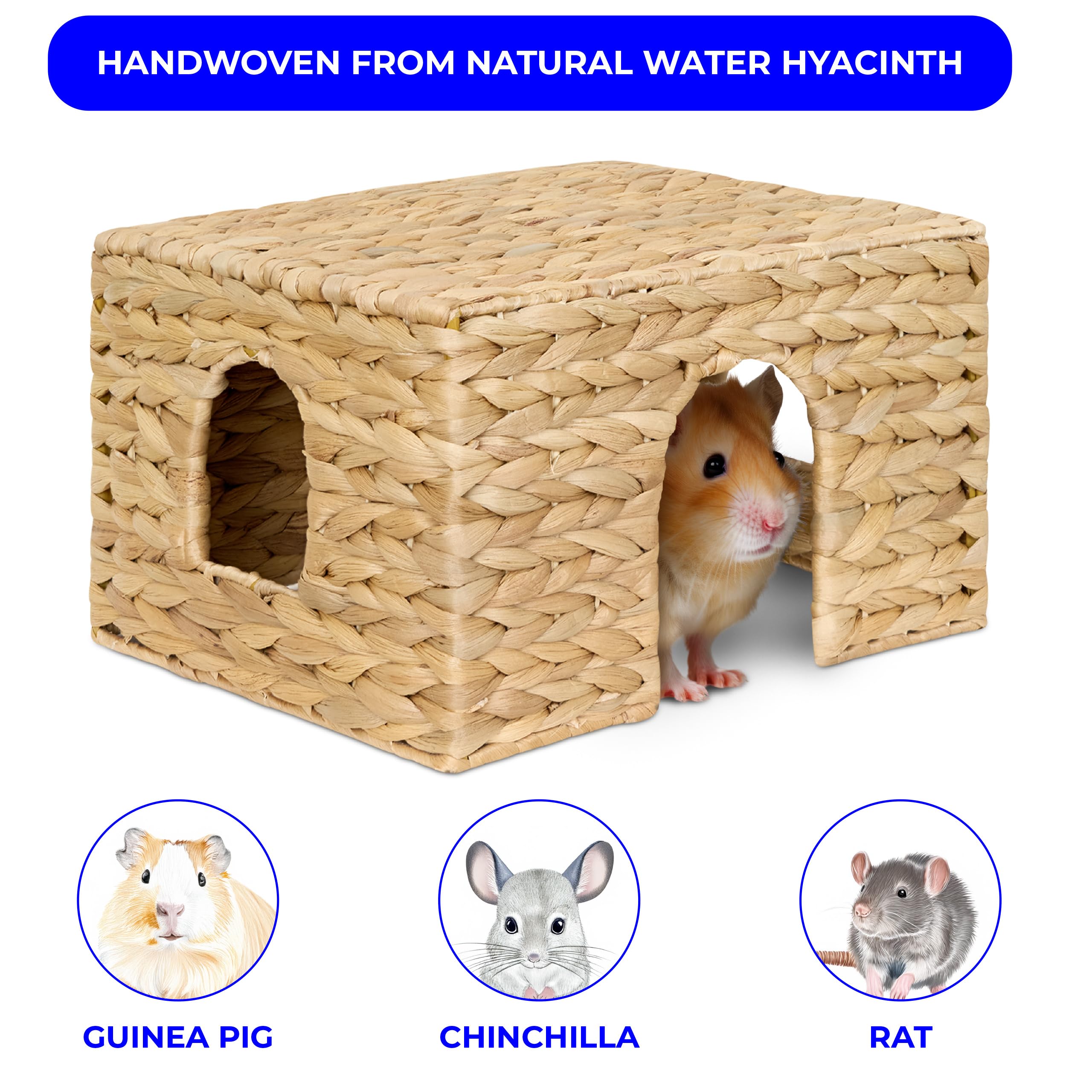 Mixumon Water Hyacinth Chinchilla Guinea Pig House With Window, Natural Chinchillas And Guinea Pigs Hideout