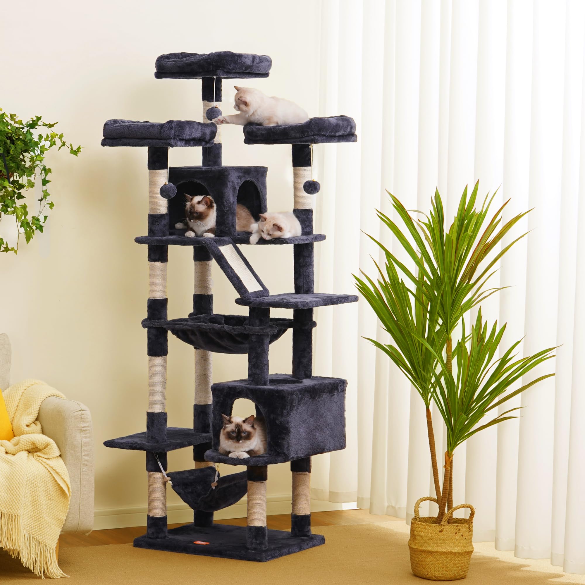 Heybly Cat Tree, 73 Inches Tall Cat Tower For Large Cats 20 Lbs Heavy Duty For Indoor Cats,Big Cat Furniture Condo For With Padd