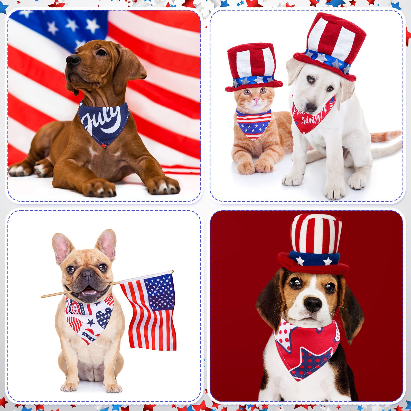 60 Pcs 4Th Of July Day Dog Bandanas Patriotic Dog Bibs American Flag Pet Costume Adjustable Dog Cat Holiday Outfit Washable Tria