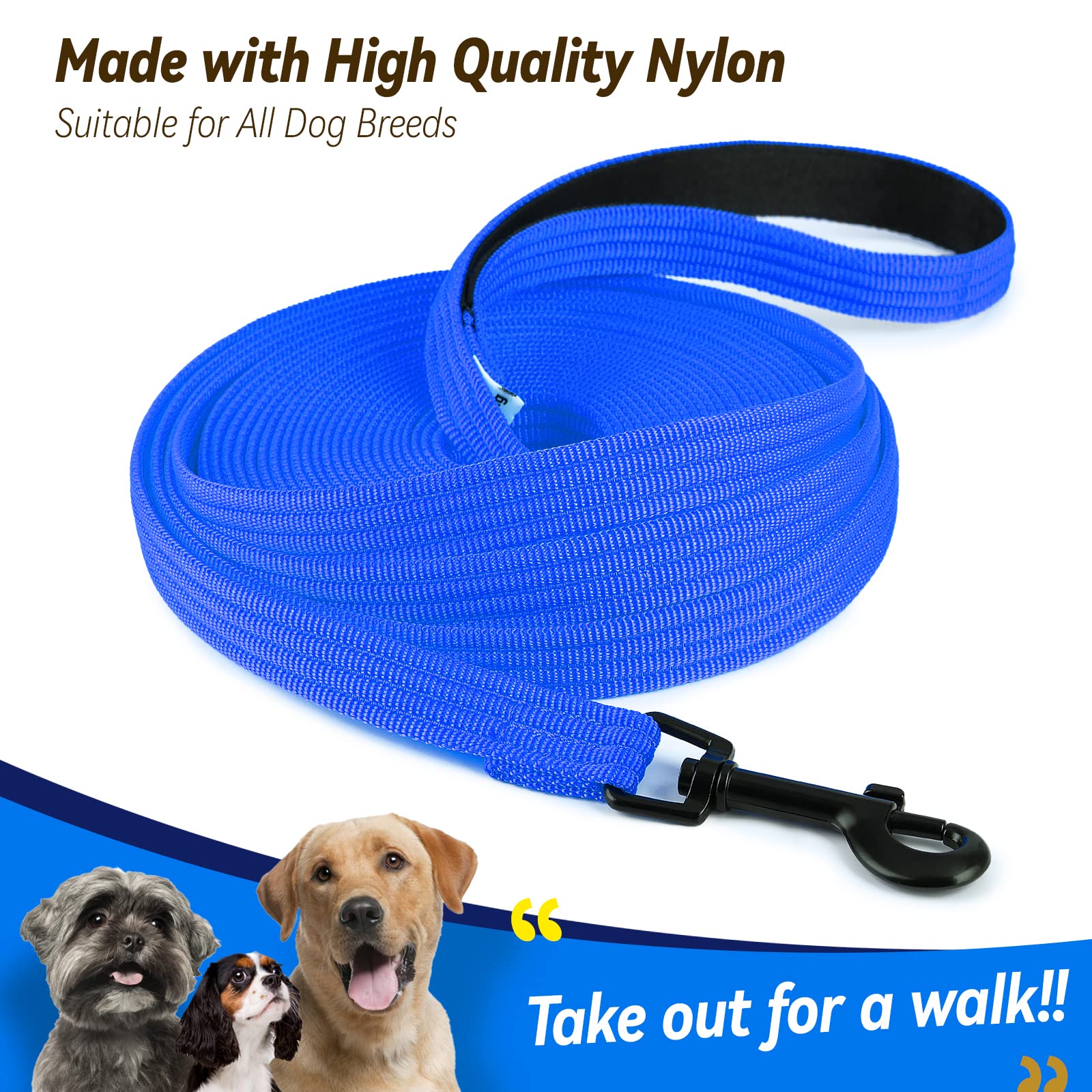 Lynxking Dog Training Leash Long Obedience Recall Agility Leash 15Ft 30Ft 50Ft Tracking Lead Perfect For Training Play Camping A