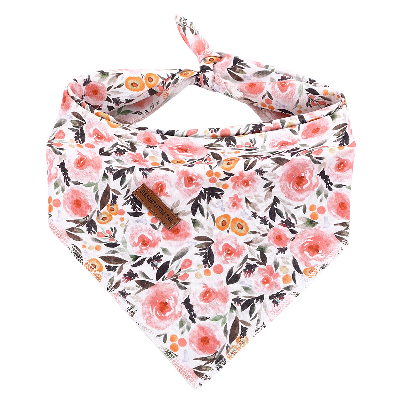 Elegant Little Tail Dog Bandanas - 1Pack Floral Print Washable Dog Scarf Female Square Dog Bib Kerchief Scarf Adjustable Pet Bandana For Small Medium Dogs