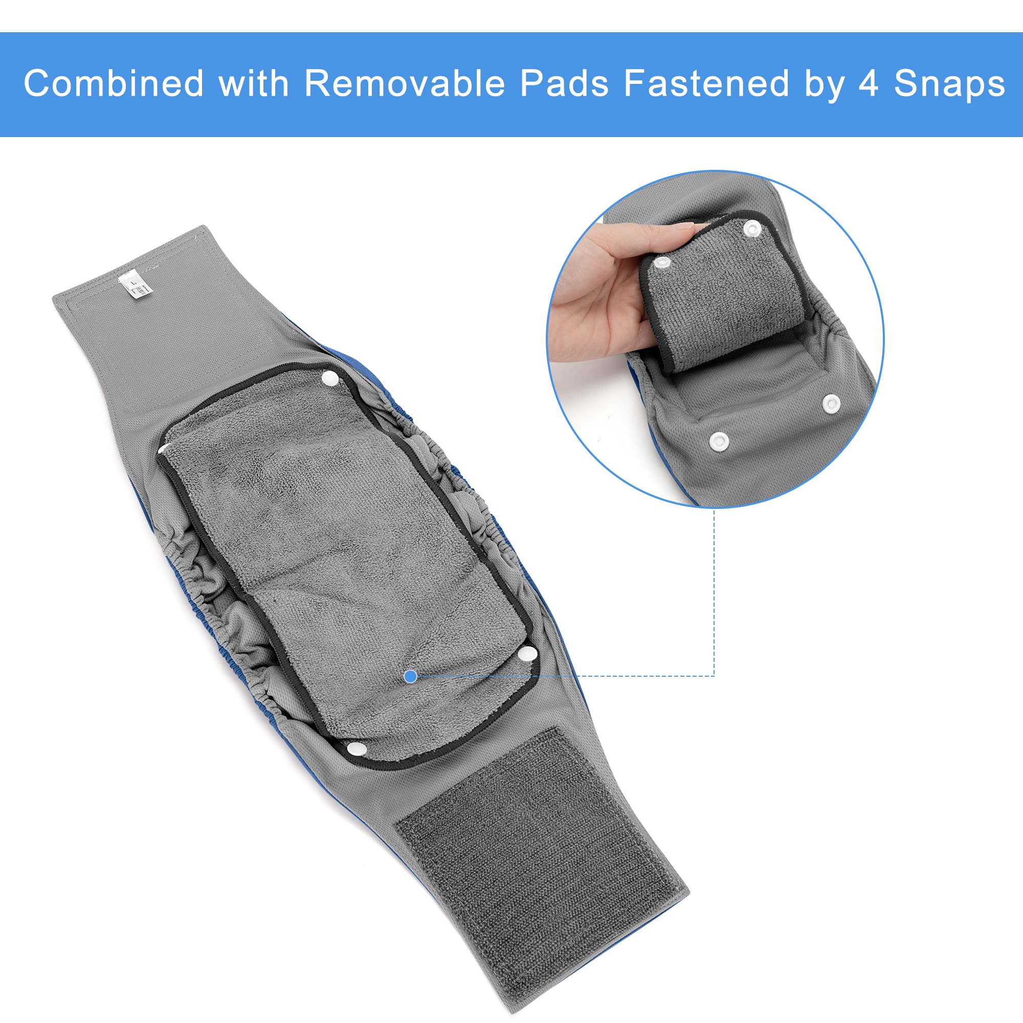 Teamoy Belly Bands For Male Dogs With Removable Pads, Reusable Washable Puppy Dog Diaper Wraps With Gray Lining(Pack Of 3),L1