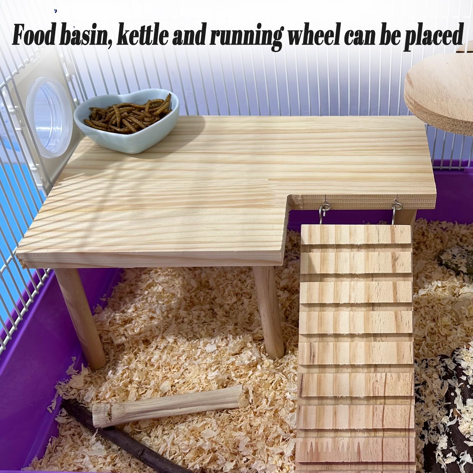 Niwaes Wooden Hamster Platform With Legs, Small Syrian Hamsters Climbing Platforms With Ramp Kit Wood Ladder Bridge Rat Playing