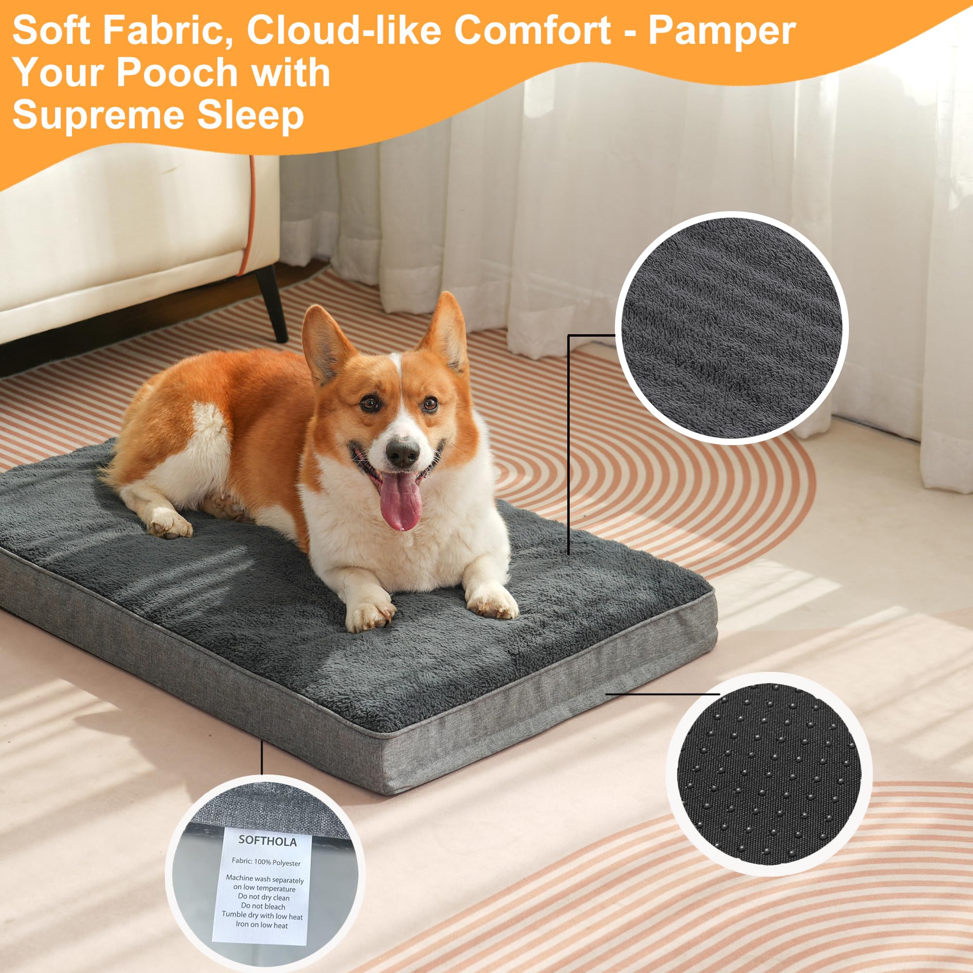 Softhola Orthopedic Dog Bed For Small/Medium Dogs, Mat With Removable Washable Cover & Anti-Slip Bottom, Egg Crate Foam - 30 X 2