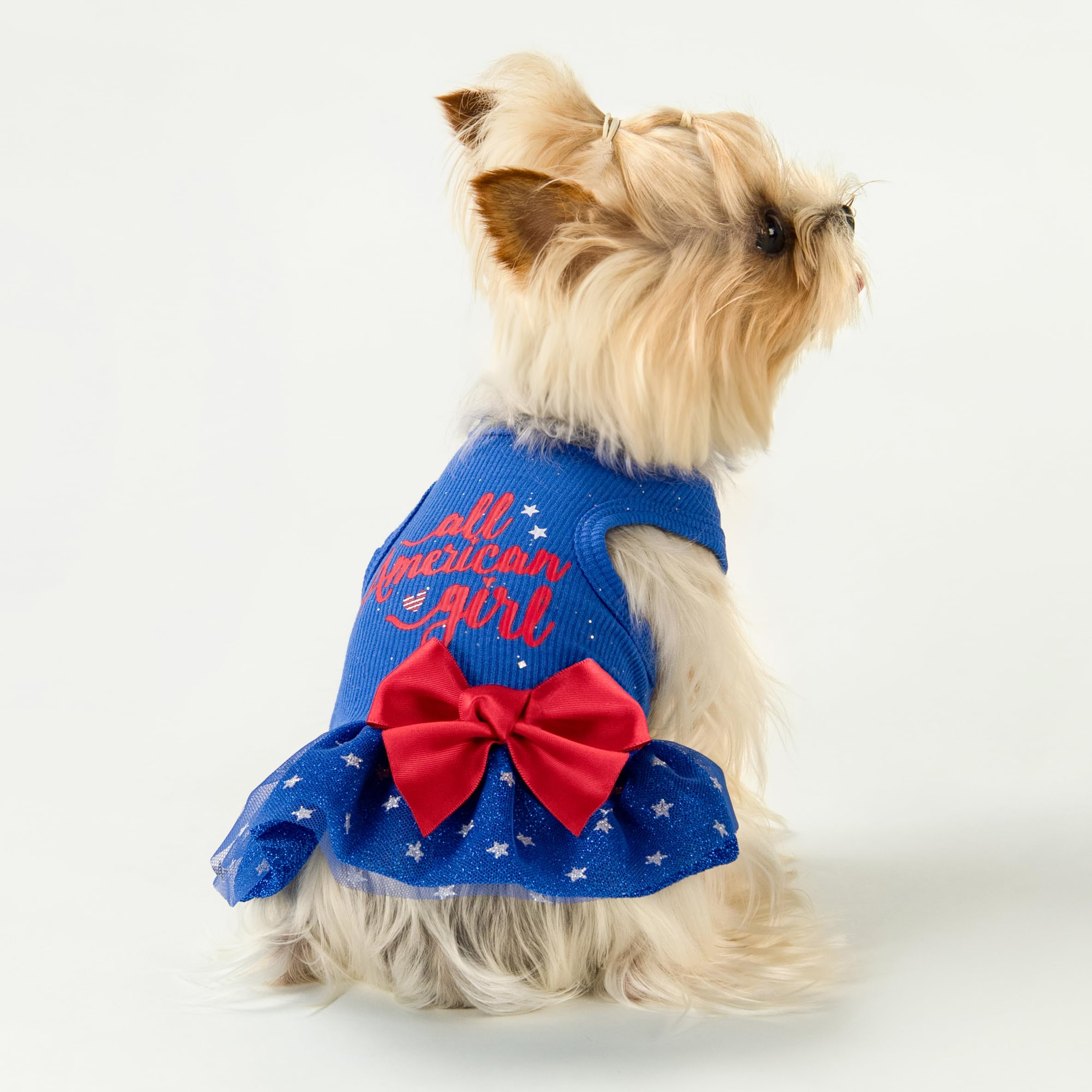 Fitwarm All American Girl Dog Dress, 4Th Of July Dog Clothes For Small Dogs Girl, Patriotic Dog Tulle Dress, Pet Outfit, Royal B