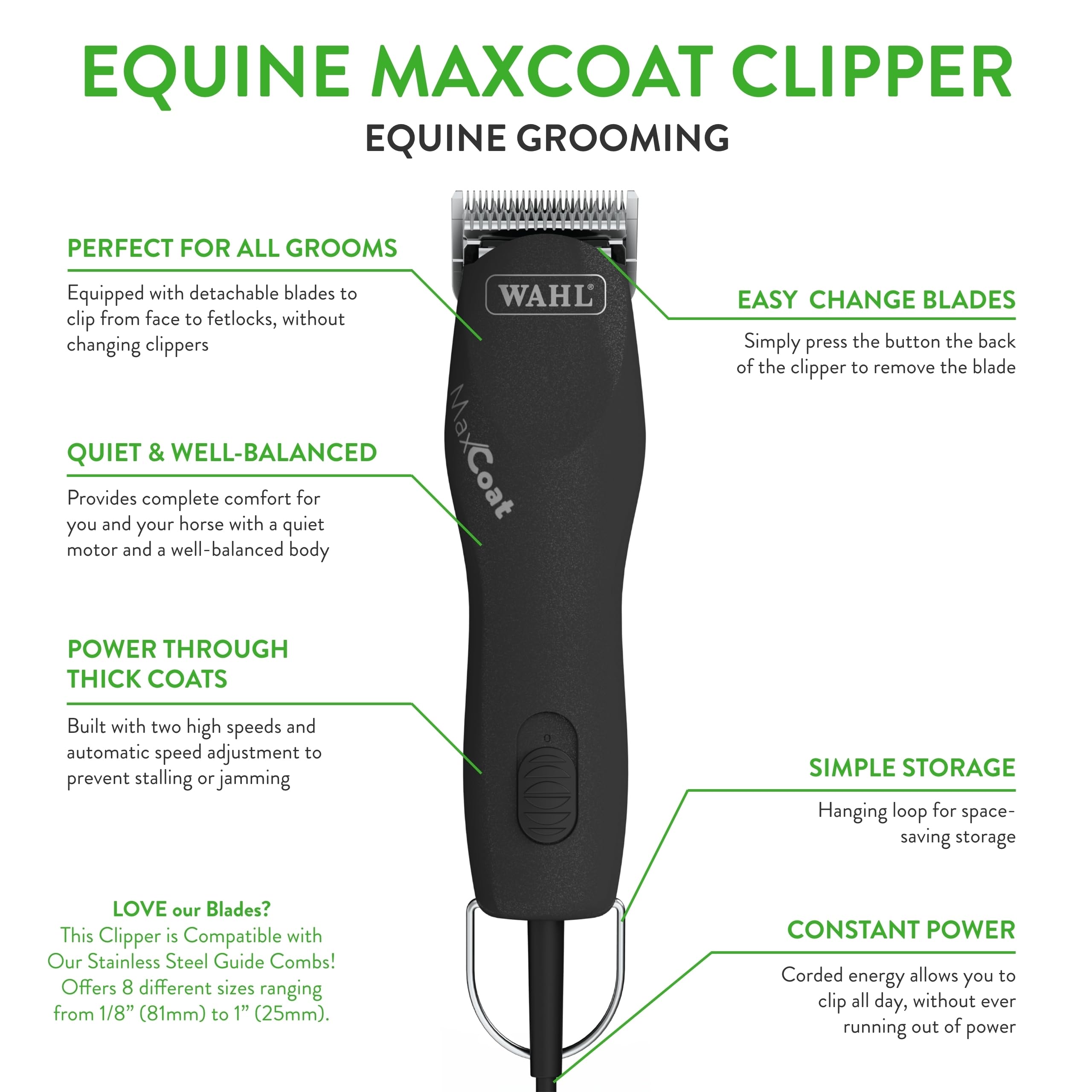 Wahl Pro Animal Equine Maxcoat Horse Clipper - Horse, Dog & Cat Clipper - For Pet Grooming - Corded - Quiet - Black