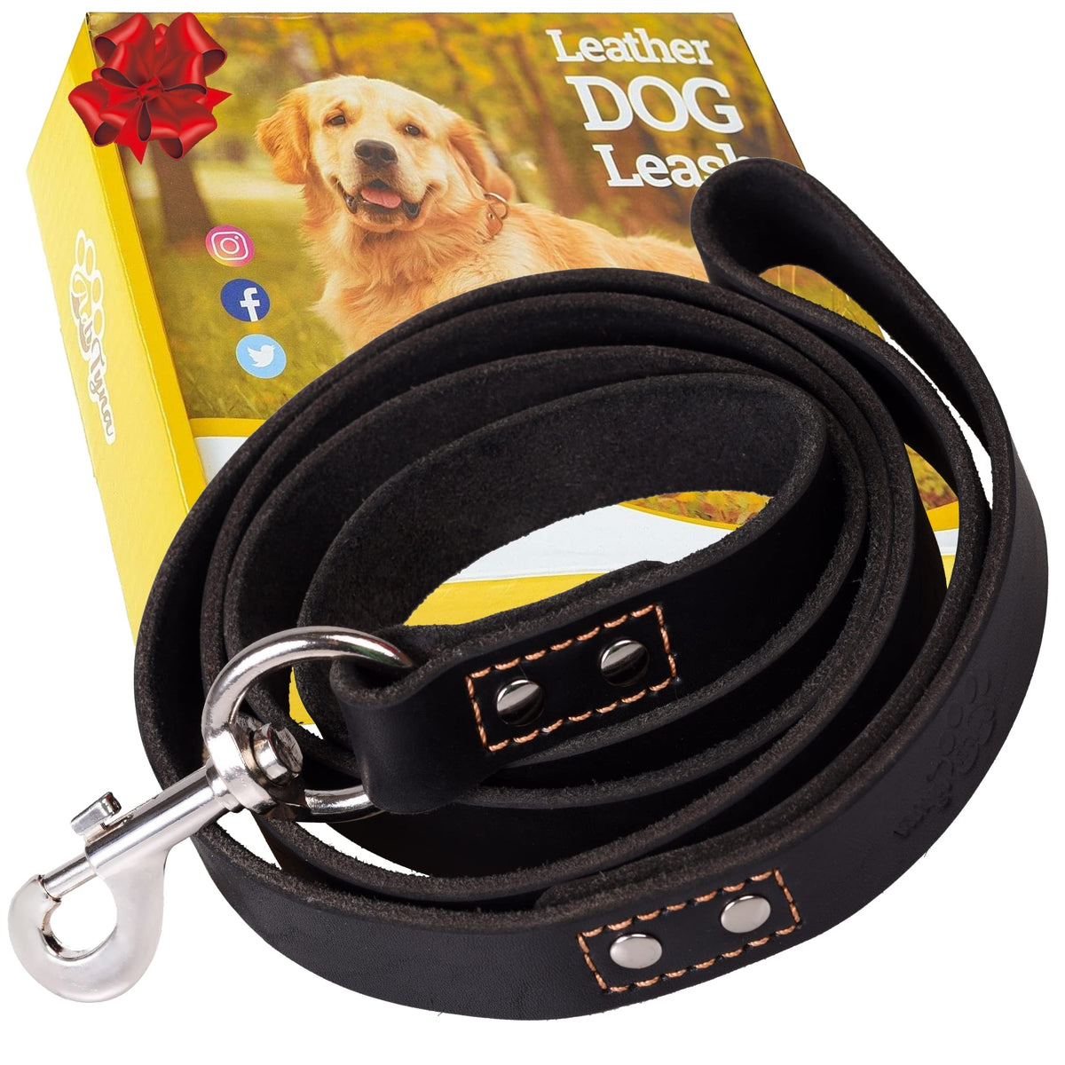 Adityna Leather Dog Leash 6 Ft X 3/4 Inch - Soft And Strong Leather Leash For Large And Medium Dog Breeds - Heavy Duty Dog Train
