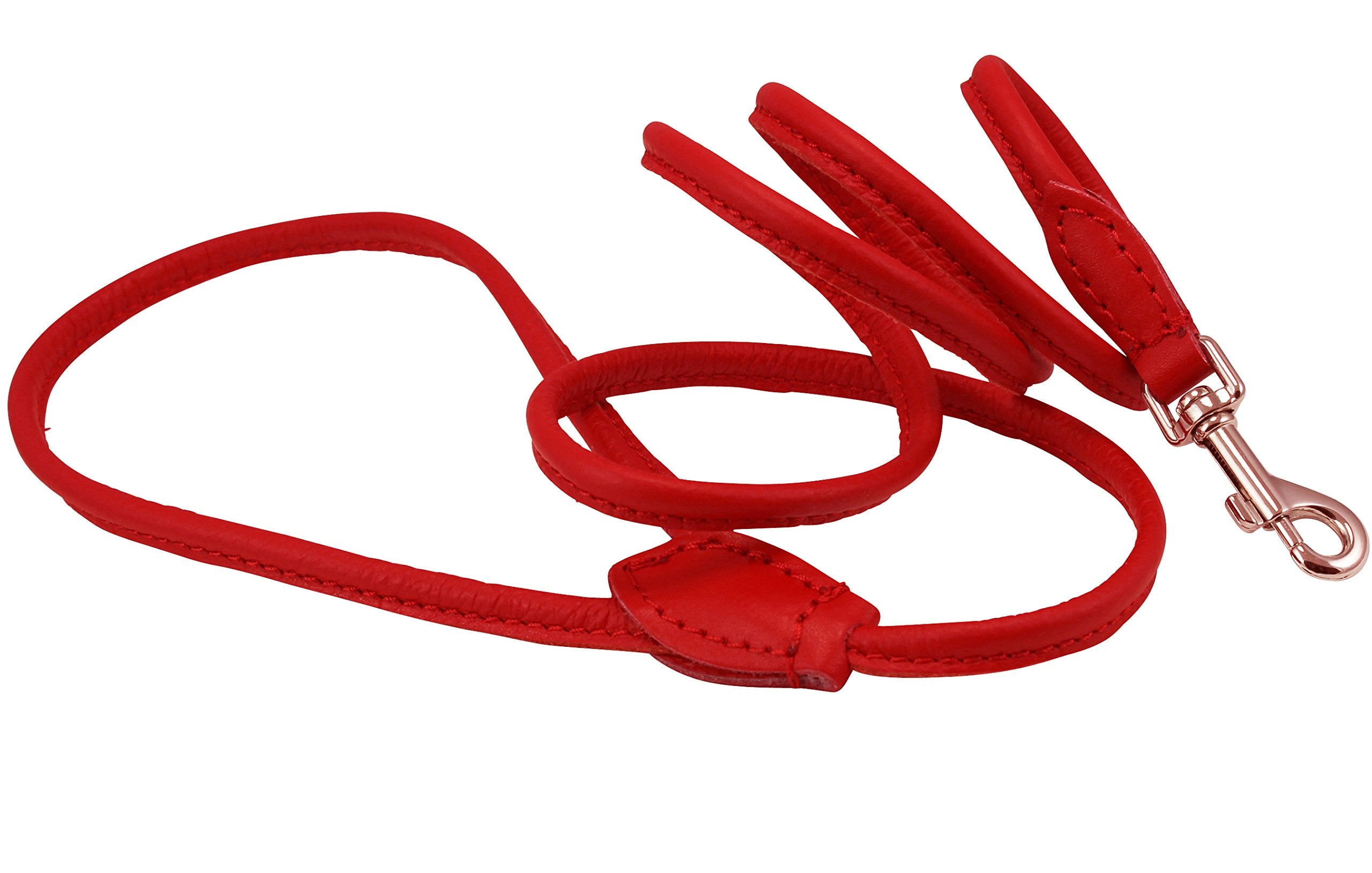 Dogs My Love 4Ft Long Round Genuine Rolled Leather Dog Leash Red (X-Small: 1/4' (6Mm))