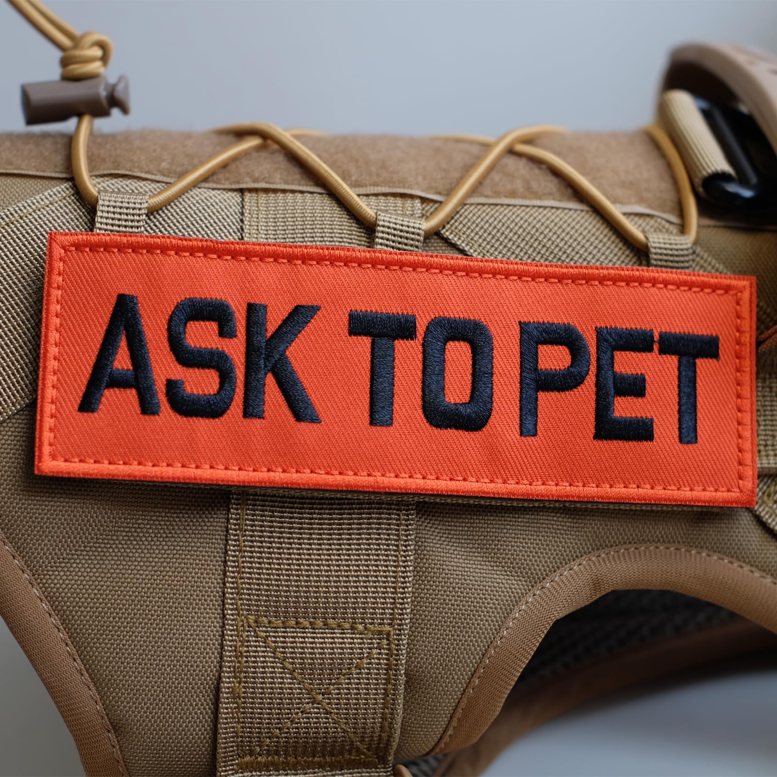 Fitznora Embroidered Ask To Pet Patches, 2 Pack Clear Sign With Hook And Loop Pieces, Easy To Read Tabs For Dog Vest Harness Col