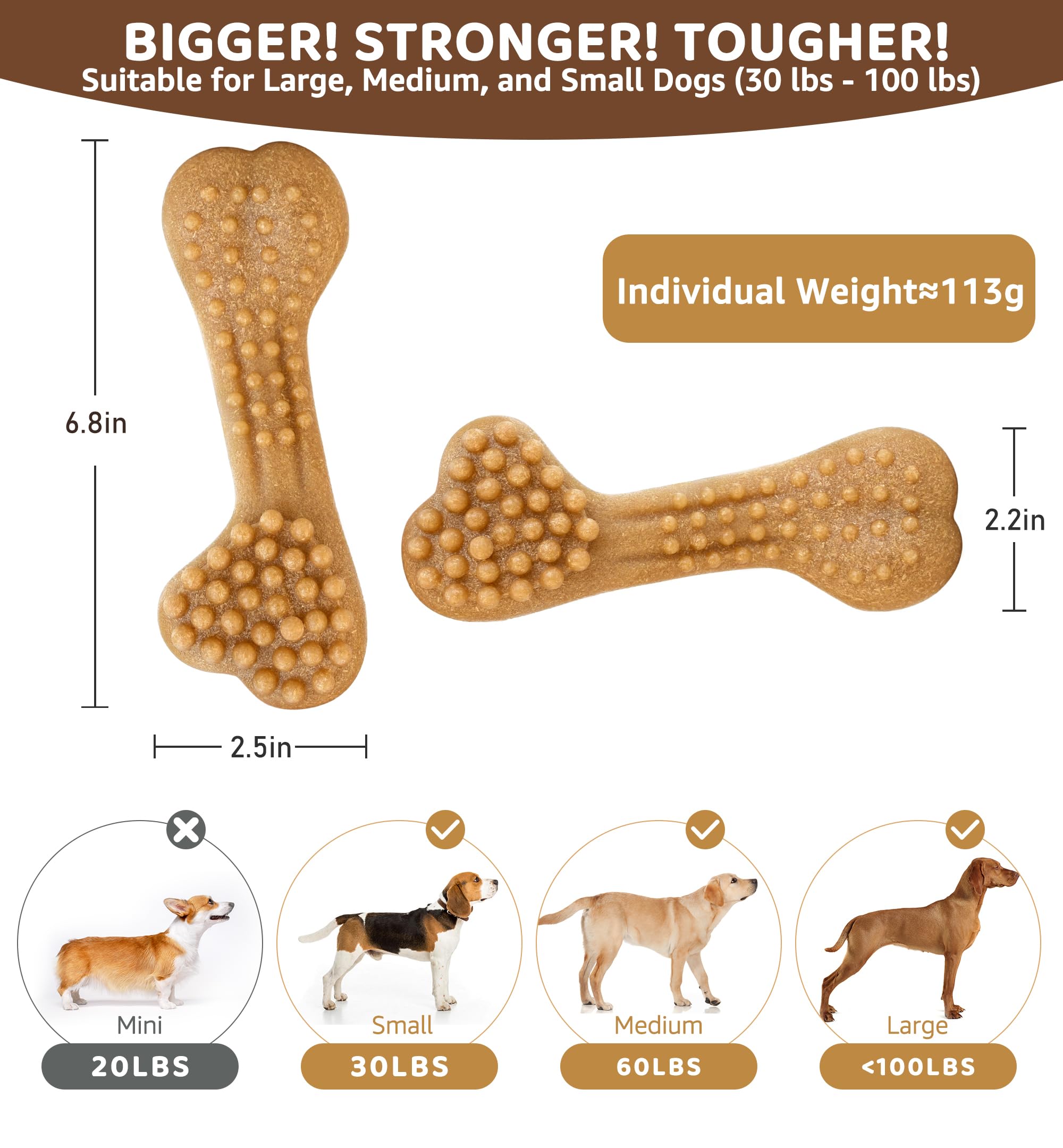 Iptpas Durable Dog Chew Toy For Aggressive Chewers, Tough Tpr Bone-Shaped Dental Toy For Teeth Cleaning, Anxiety Relief, And Bor