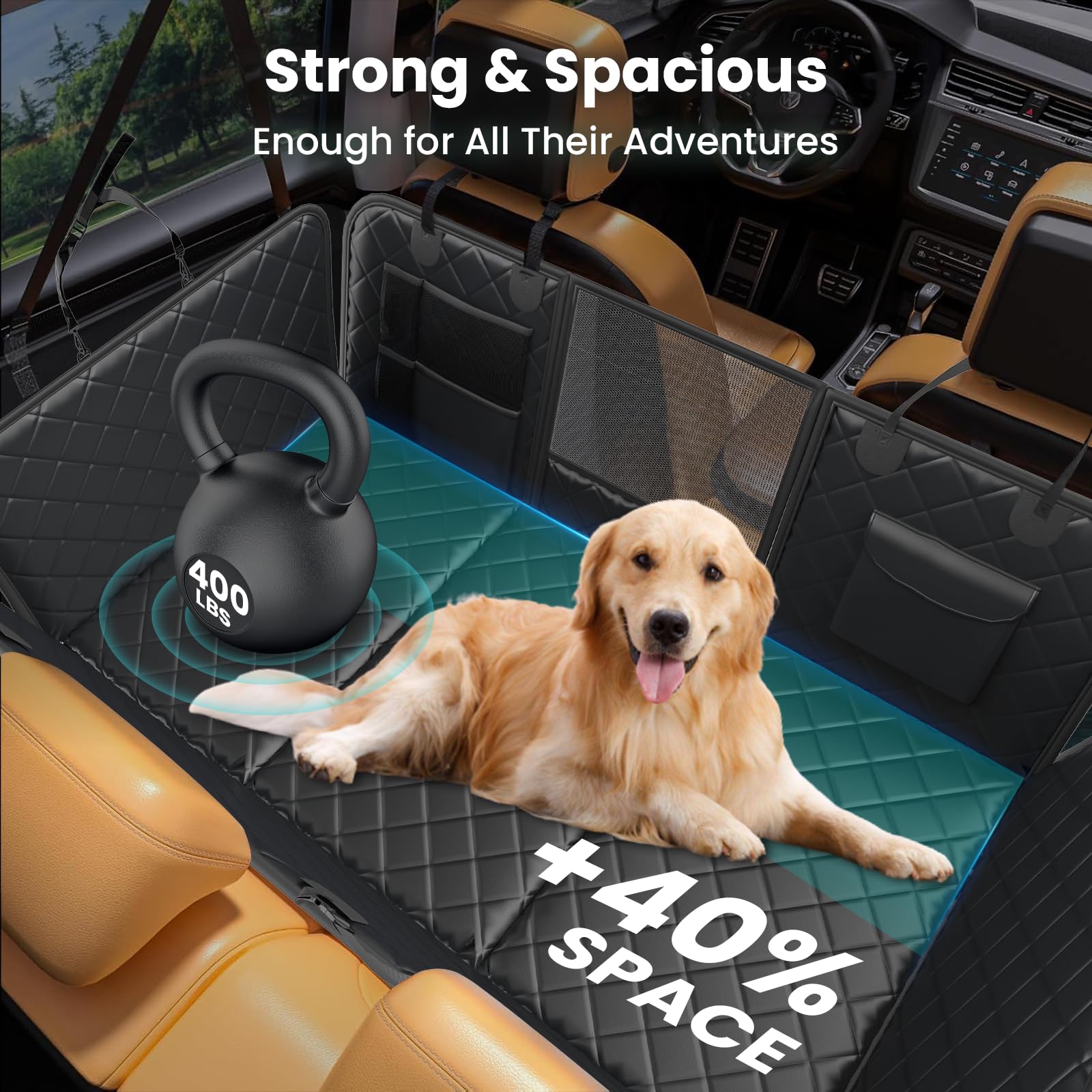 Easyego Back Seat Extender for Dogs-Large Space, Sturdy Seat Cover Hard Bottom with Storage, Washable Dog Hammock for Car, SUV,