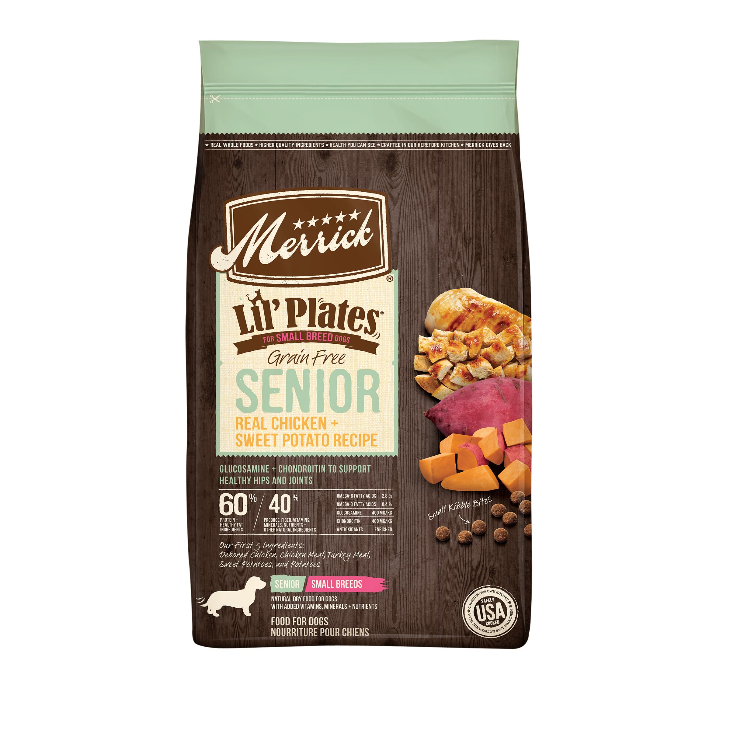 Merrick Lil Plates Premium Grain Free Senior Dry Dog Food For Small Dogs, Real Chicken, Sweet Potato Kibble - 4.0 lb. Bag