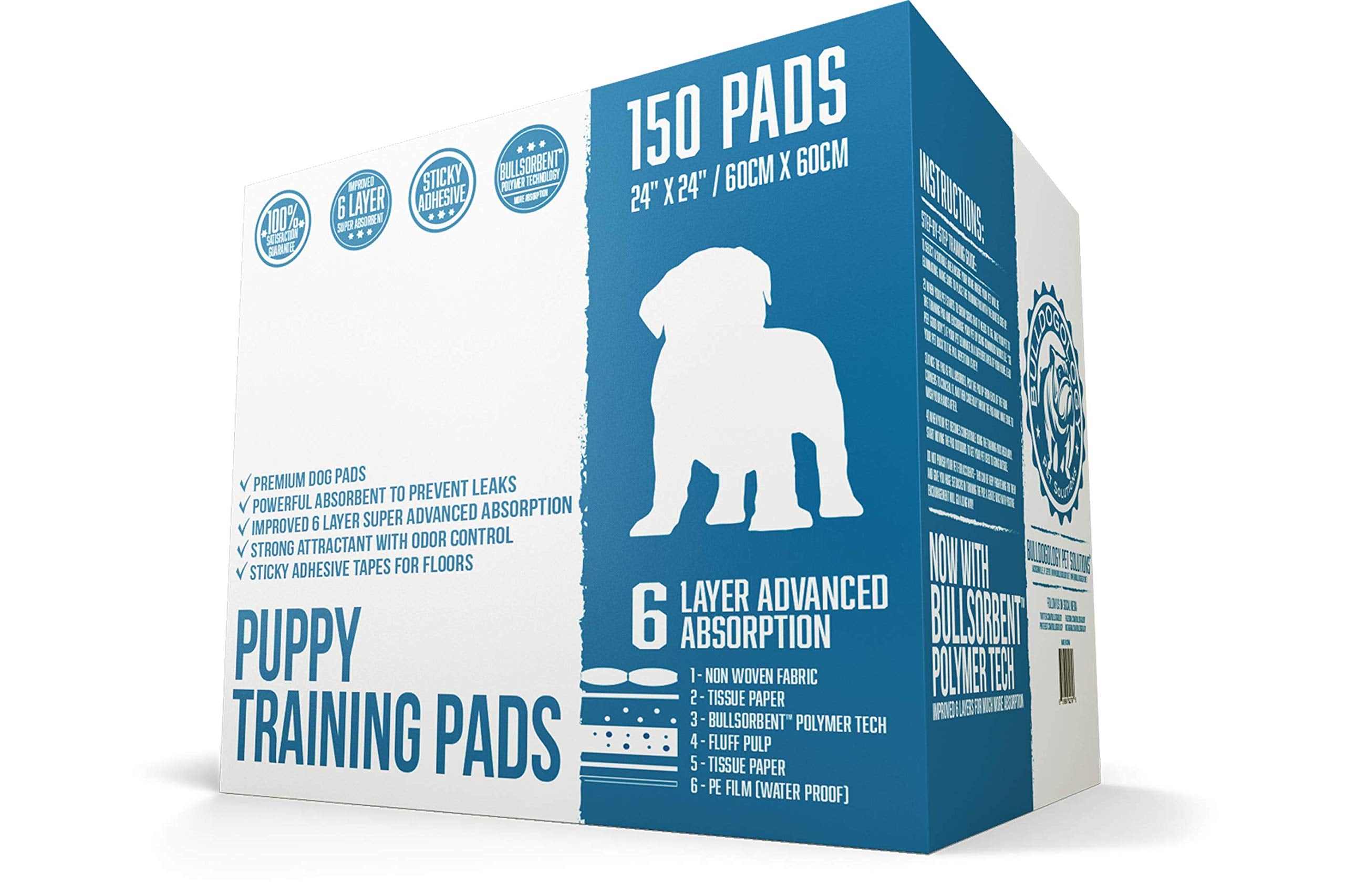 Puppy Pee Pads with Adhesive Sticky Tape (24x24) Large Premium Dog Pads - 6 Layer Dog Training Pads and Pet Wee Pads with Quick-