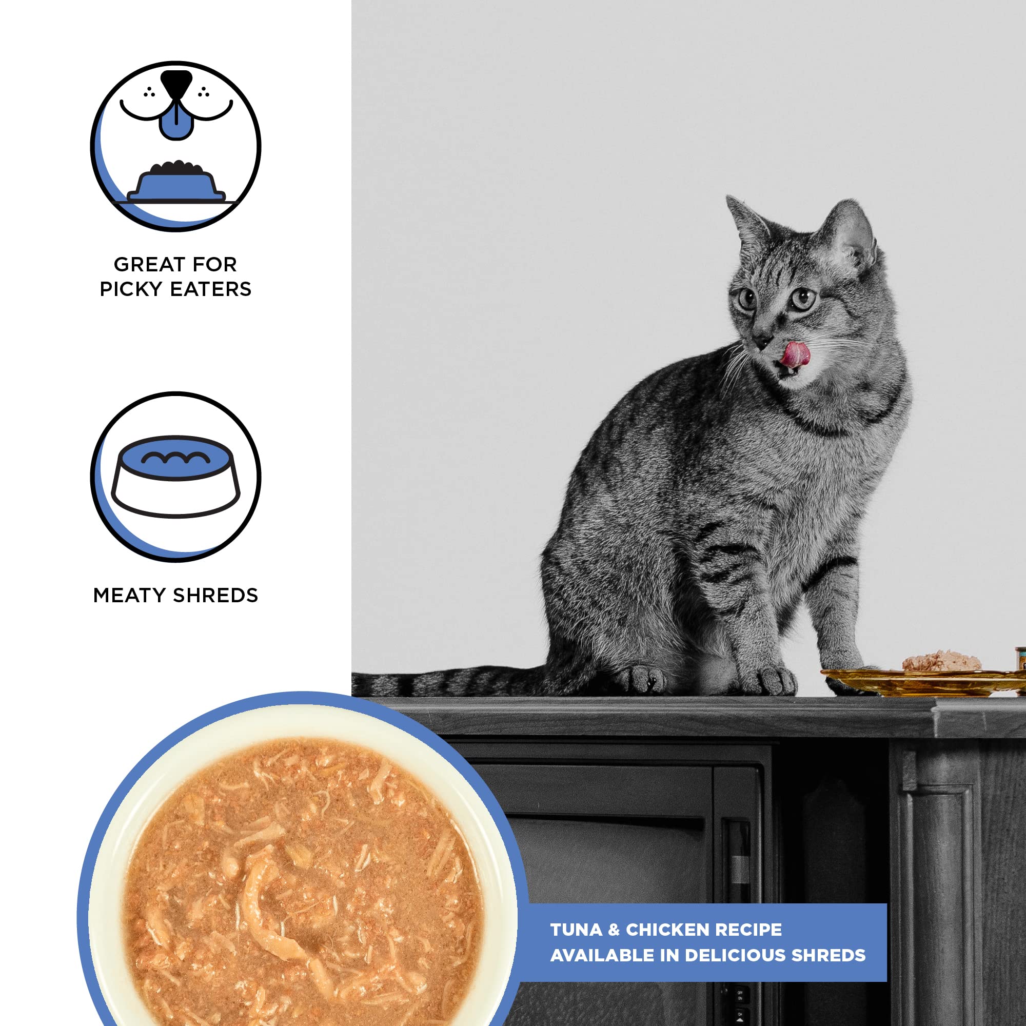 BIXBI Rawbble Shredded Tuna & Chicken Recipe Cans - Grain Free, Protein Rich Wet Cat Food - (5 Ounce Cans, Case of 24)