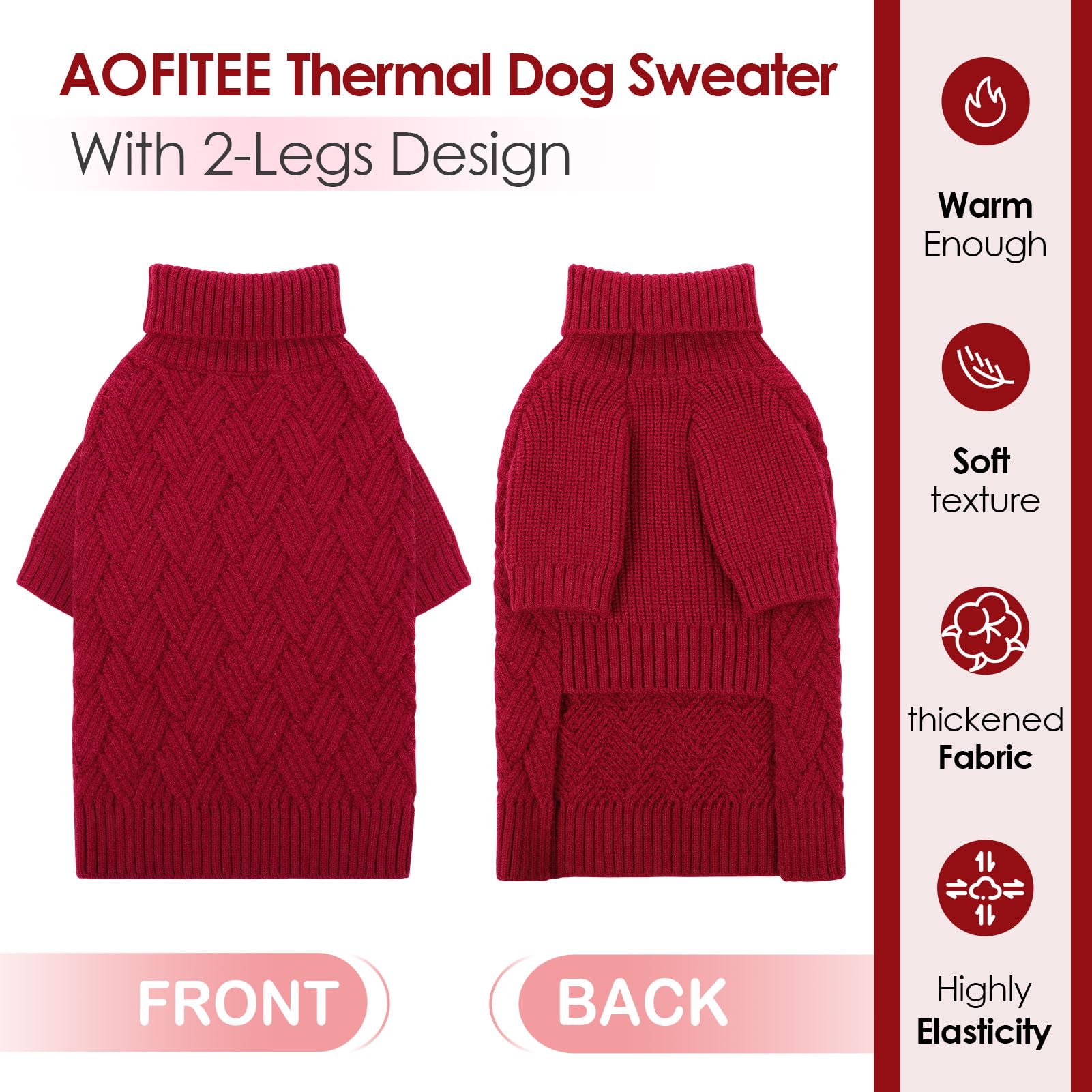 AOFITEE Dog Sweater, Warm Dog Sweaters for Large Dogs, Large Dog Christmas Sweater, Turtleneck Girl Dog Sweater, French Bulldog