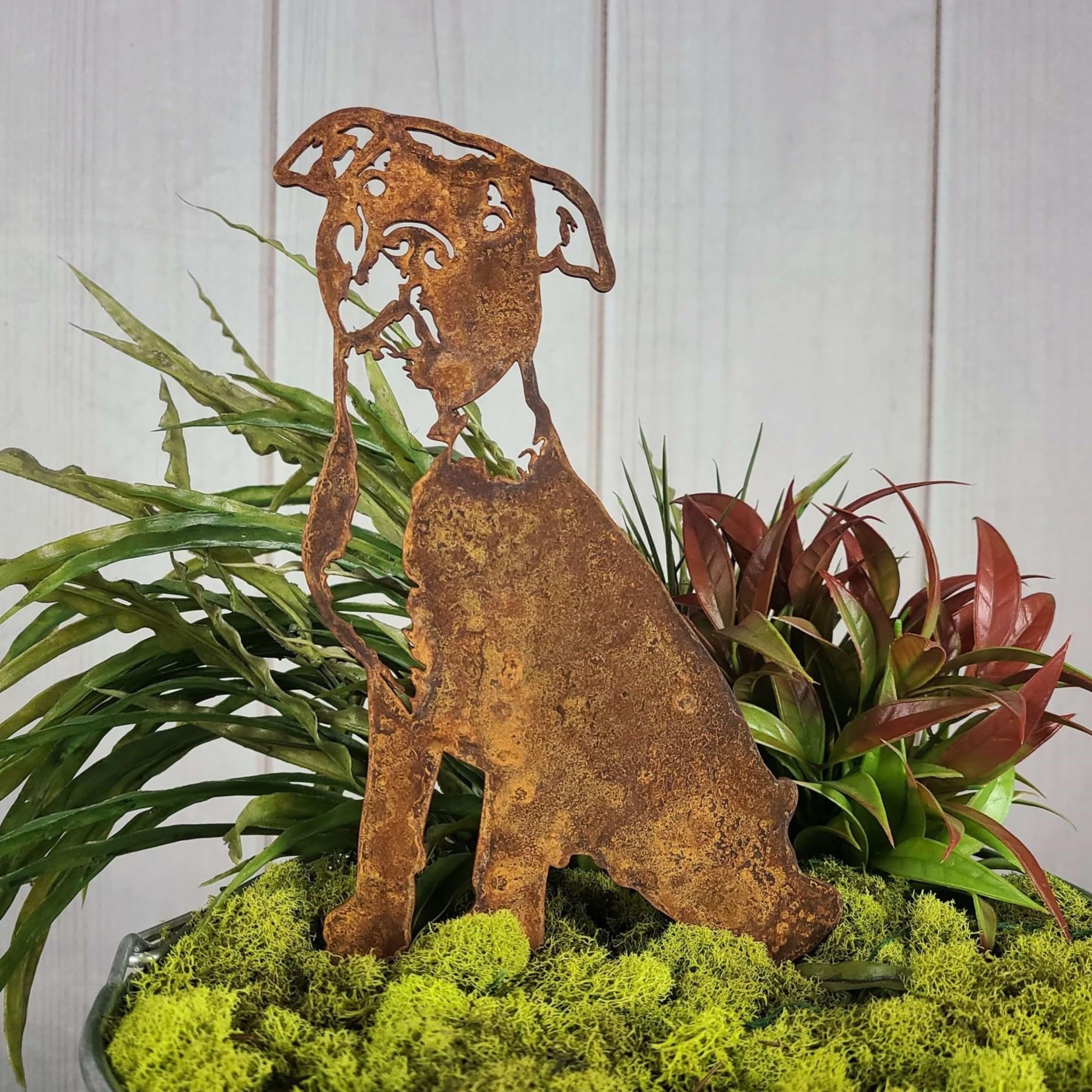 My Metal Rescue Corten Steel American Pit Bull Terrier Dog Silhouette Yard Stake (Large)