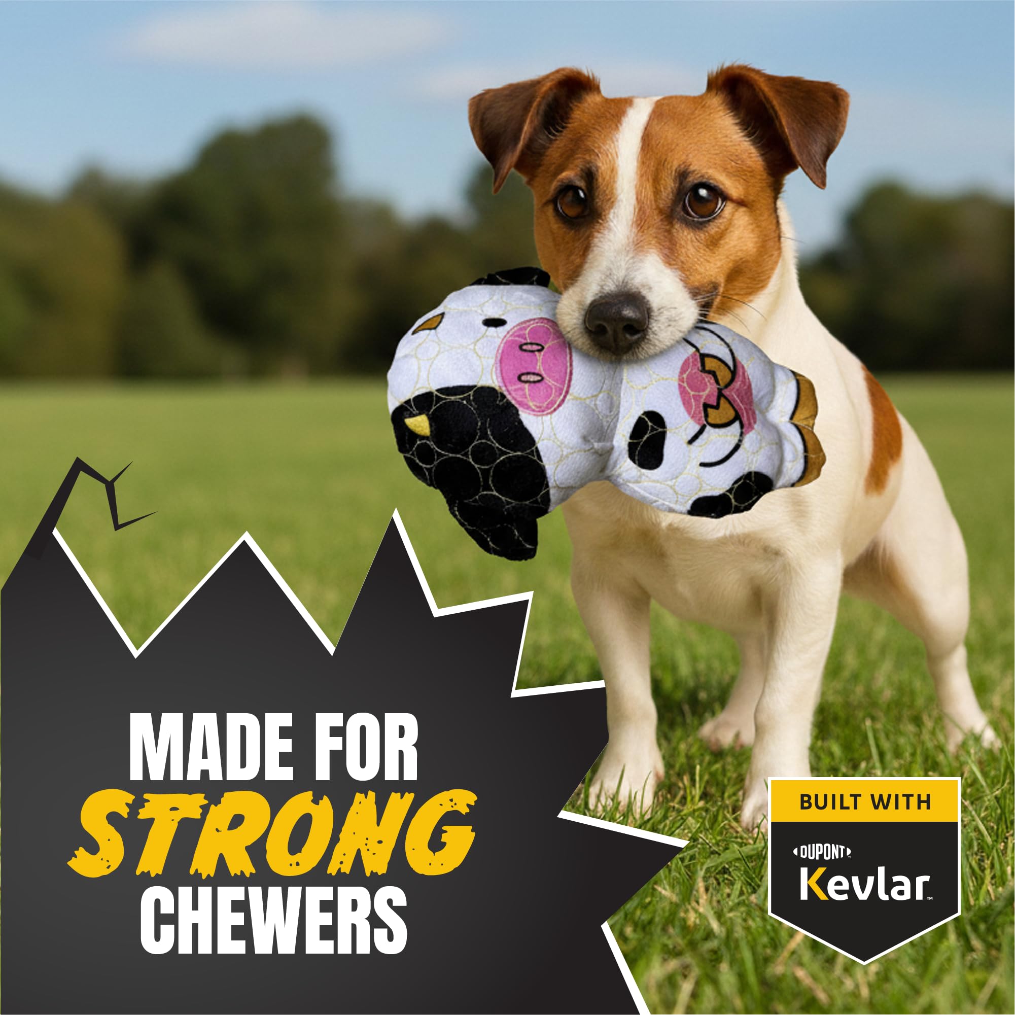 Bite Force -Durable & Strong Dog Toy Cow with Squeaker, Kevlar-Reinforced for Aggressive Chewers for Small Medium Large Dogs - W
