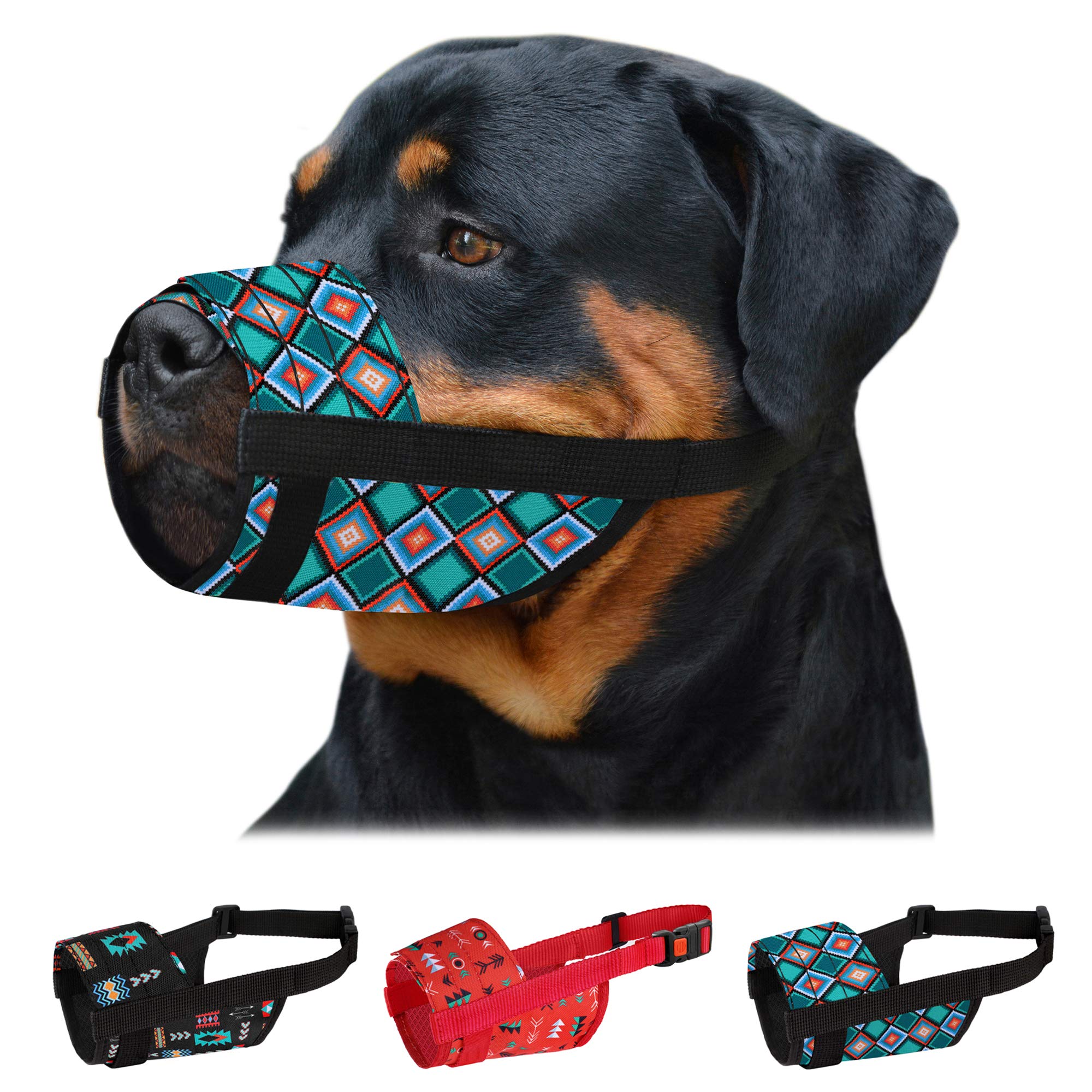 Collardirect Dog Muzzle - Adjustable Soft Breathable Tribal Nylon Dog Mouth Guard Cover For Small, Medium And Large Dogs, Anti C