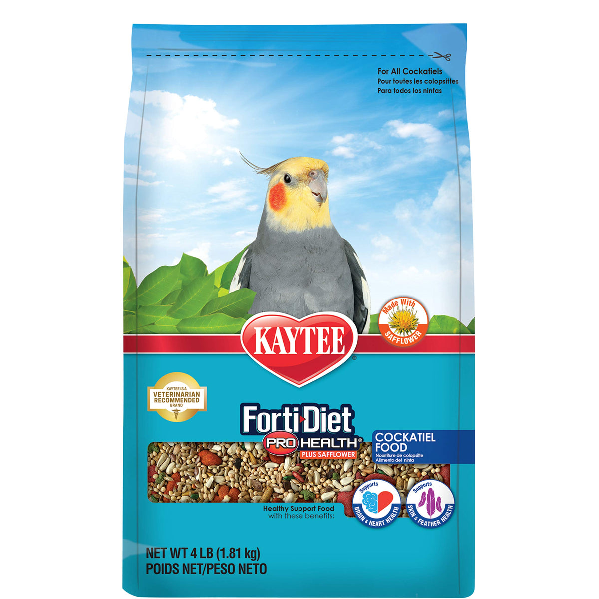 Kaytee Forti-Diet Pro Health Cockatiel Pet Bird Food With Safflower, 4 Pound