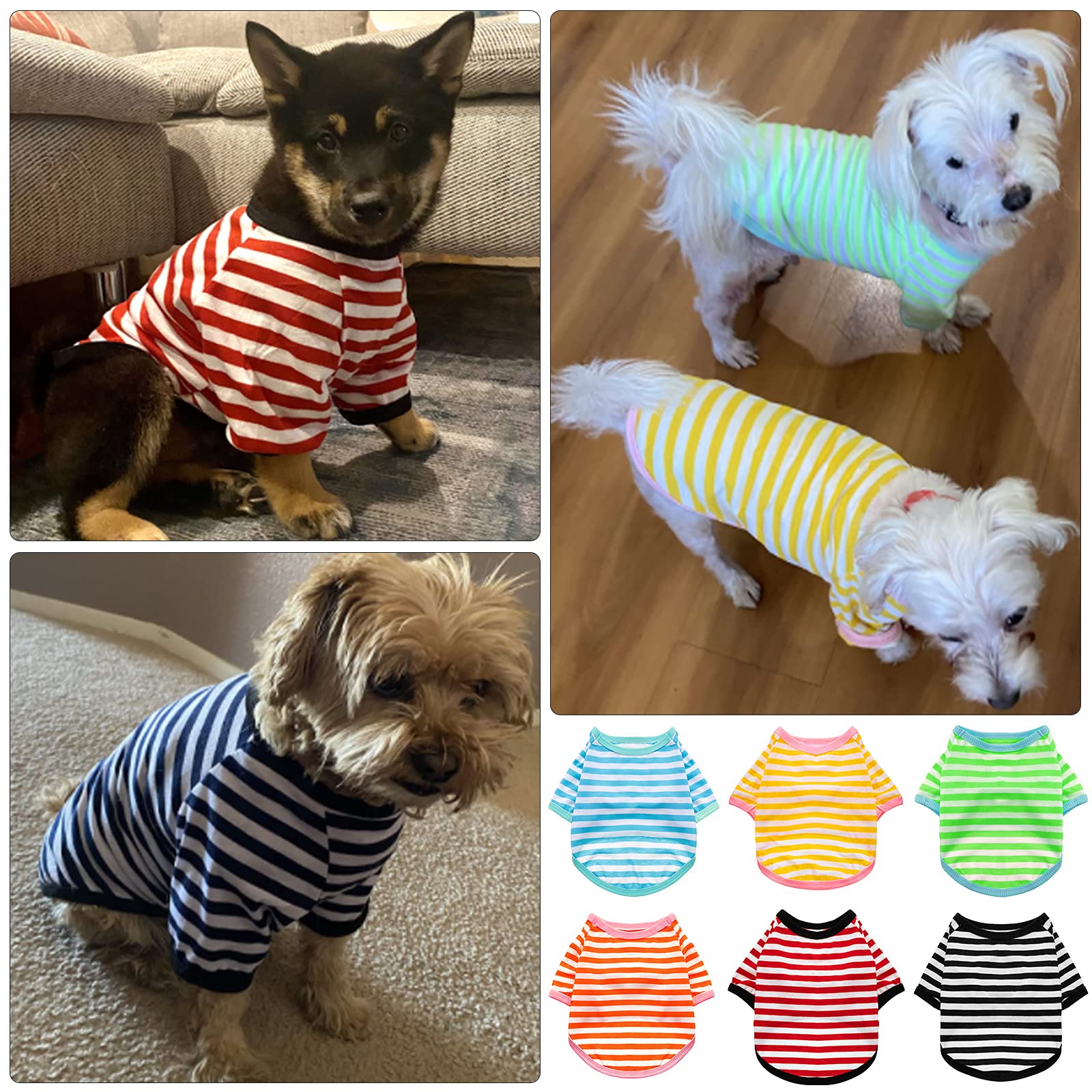 6 Pieces Dog Striped T-Shirt Dog Shirt Breathable Pet Apparel Colorful Puppy Sweatshirt Dog Clothes For Small To Medium Dogs Puppy (S)