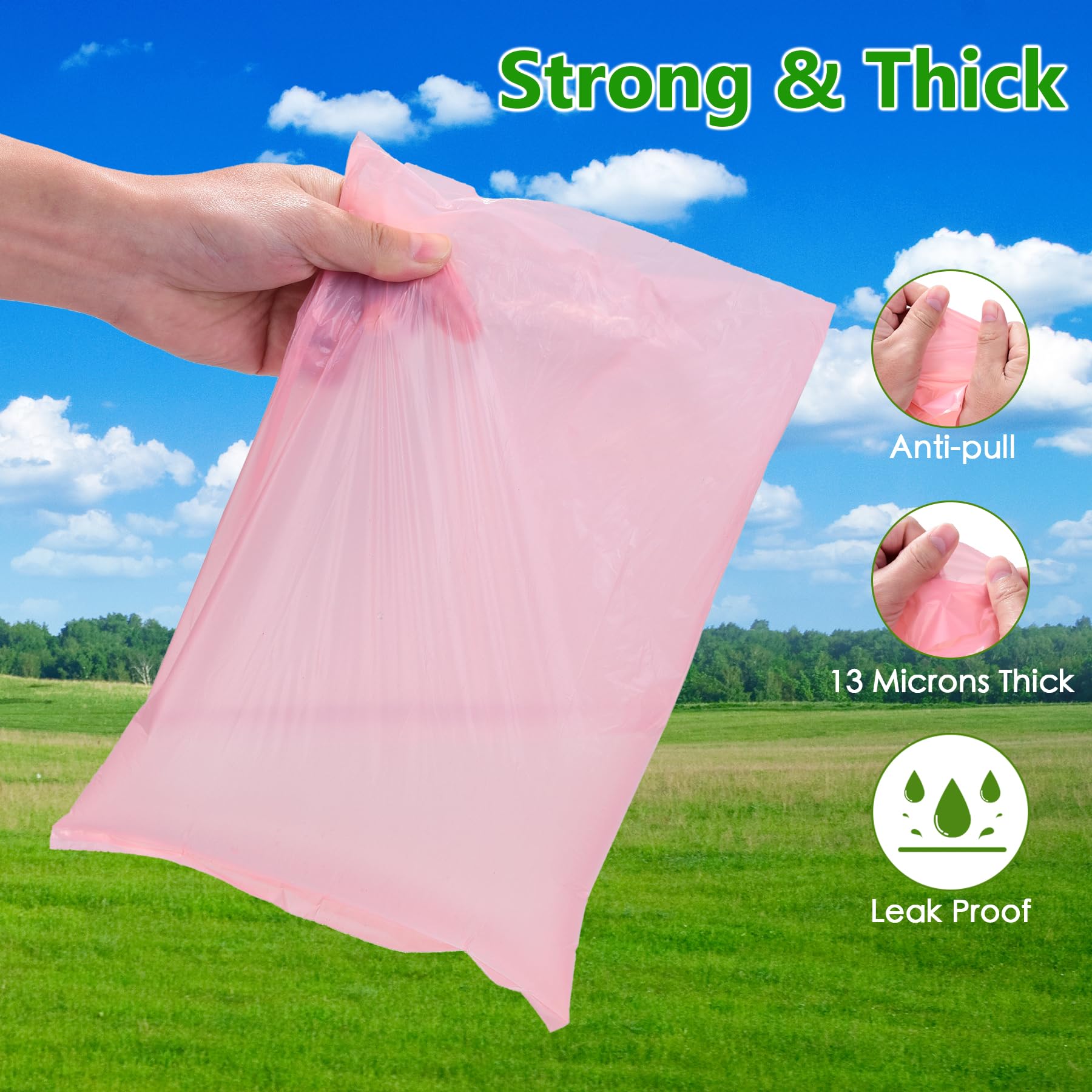 Wdfaack Biodegradable Pink Dog Poo Bags Lavender Scent With Dispenser - 300 Large Poop Bags, Extra Thicken Strong Corn Starch Bl
