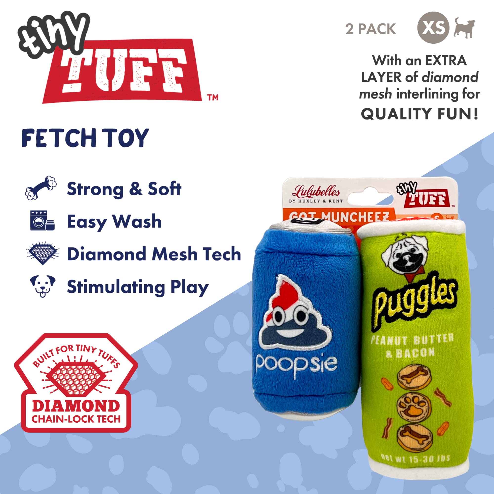 Huxley & Kent Tiny Tuff | Got Muncheez | Extra Tough Dog Toy For Small Dogs | 2-Pack Funny Dog Toy | Features Squeaker, Crinkle