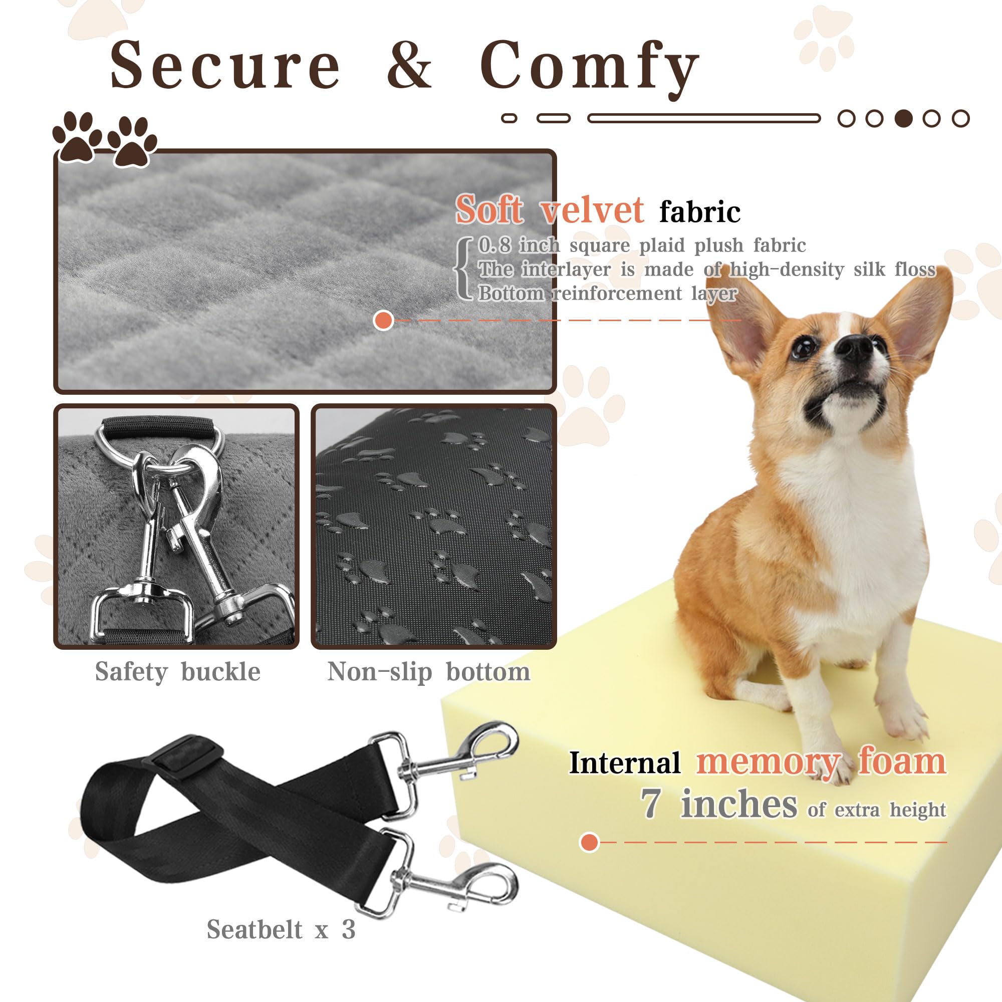 Dog Booster Car Seat with 7 Inches of Interior Height,Elevated Pet Car Seat for Small/Medium Sized Dogs,Puppy Portable Car Seat,