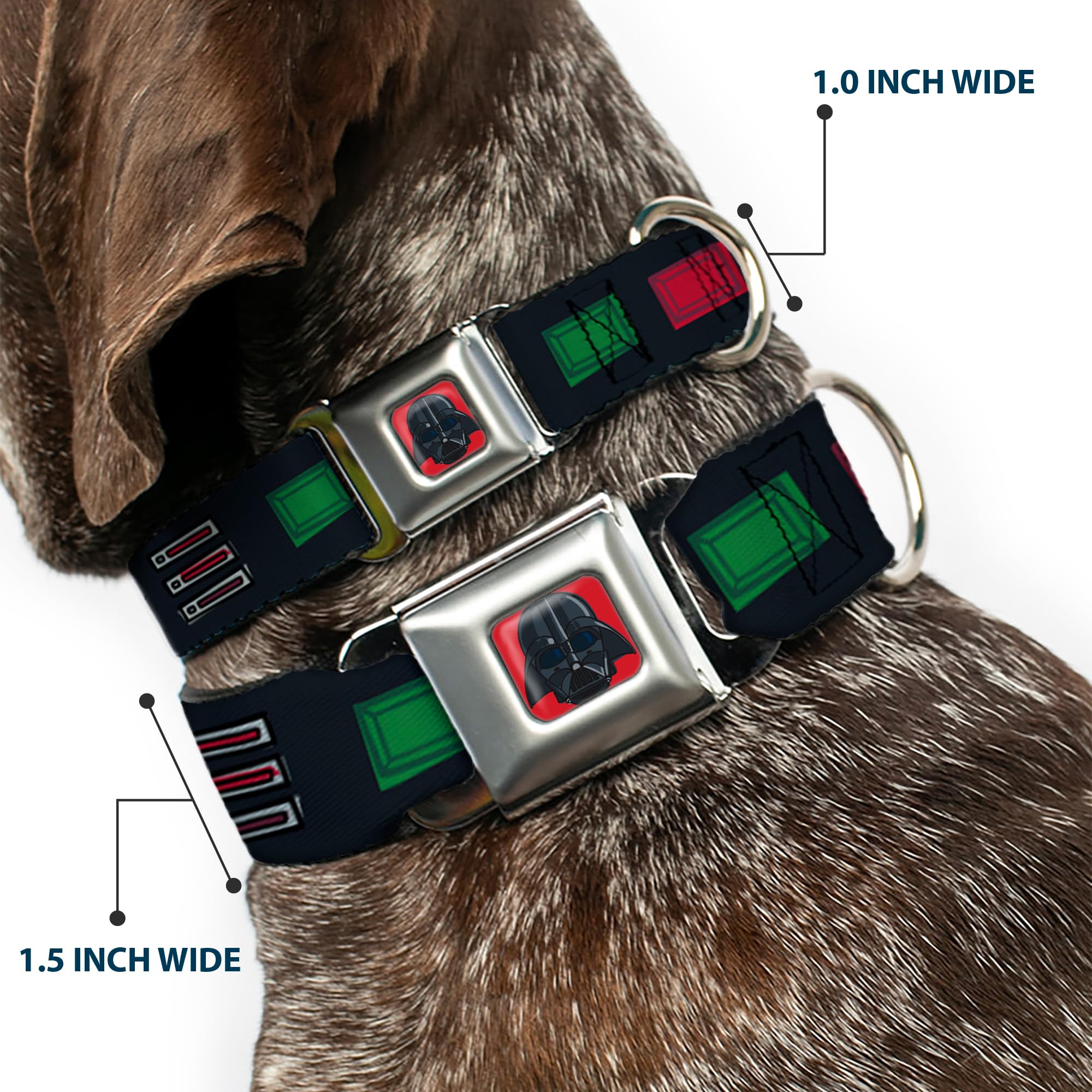 Buckle-Down Dog Collar Seatbelt Buckle Star Wars Darth Vader Utility Belt Bounding3 Black Grays Reds 18 to 32 Inches 1.5 Inch Wi