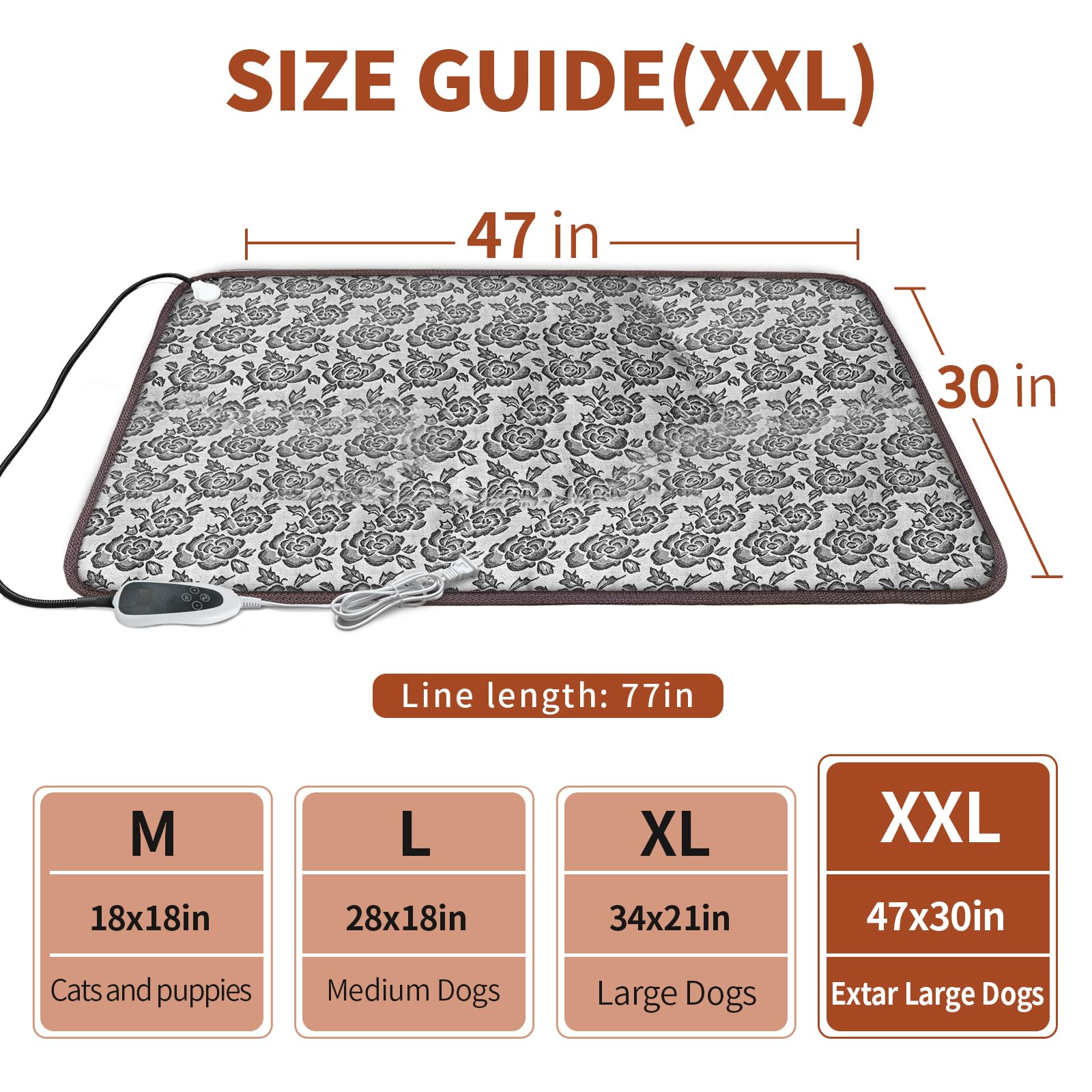 Golopet Large Dog Heating Pad 34X21In,Suitable For German Shepherds, Golden Retrievers, Waterproof +Smart Thermostat Switch+Chew Resistant Steel Cord,Heated Dog Bed,Complimentary A Fleece Fabric Cover