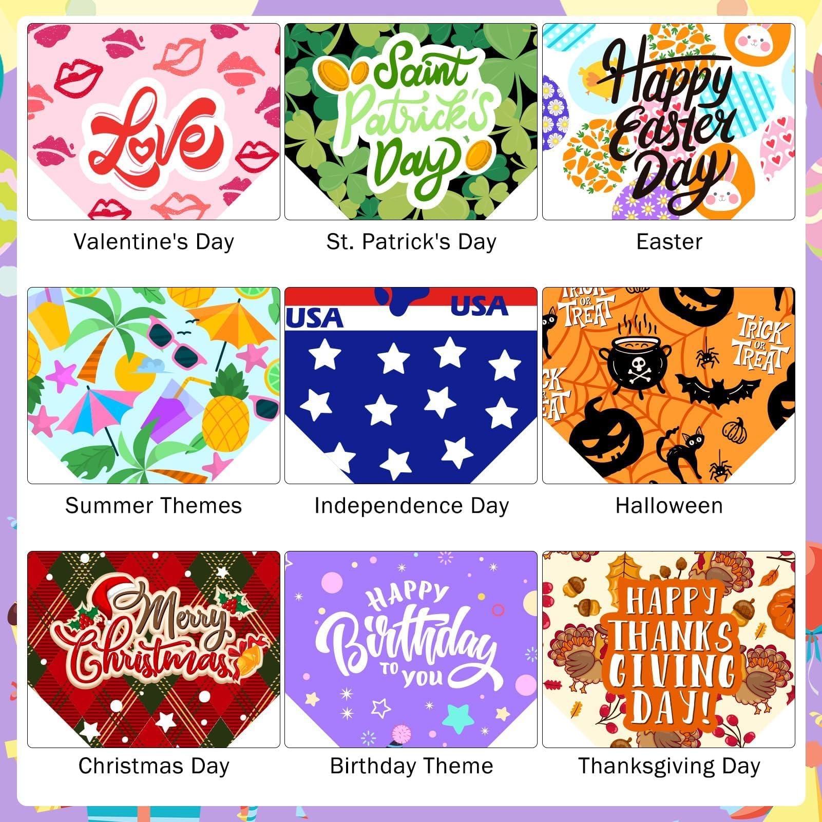 Scenereal Holiday Dog Bandanas 9 Pack,Halloween Christmas Thanksgiving Day Dog Bandanas Bulk Set For Party, Puppy Scarf Pet Cost