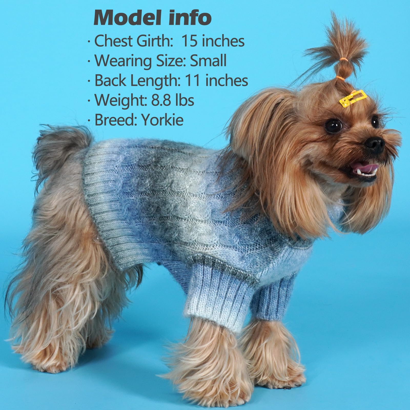 Kyeese Kyeese Dog Sweater Thick Cable Knit Puppy Sweater Gradient Color Small Dog Sweater Fuzzy Warm With Sleeves, Blue, X-Small